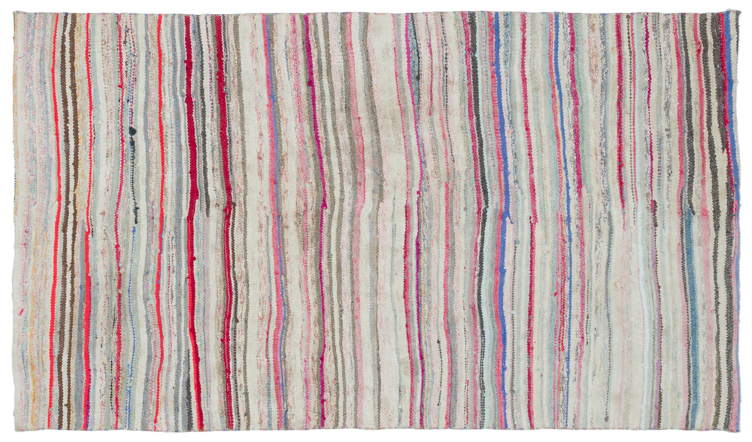 Girit Beige Striped Wool Handmade Area Rug 4'9" x 8'2"