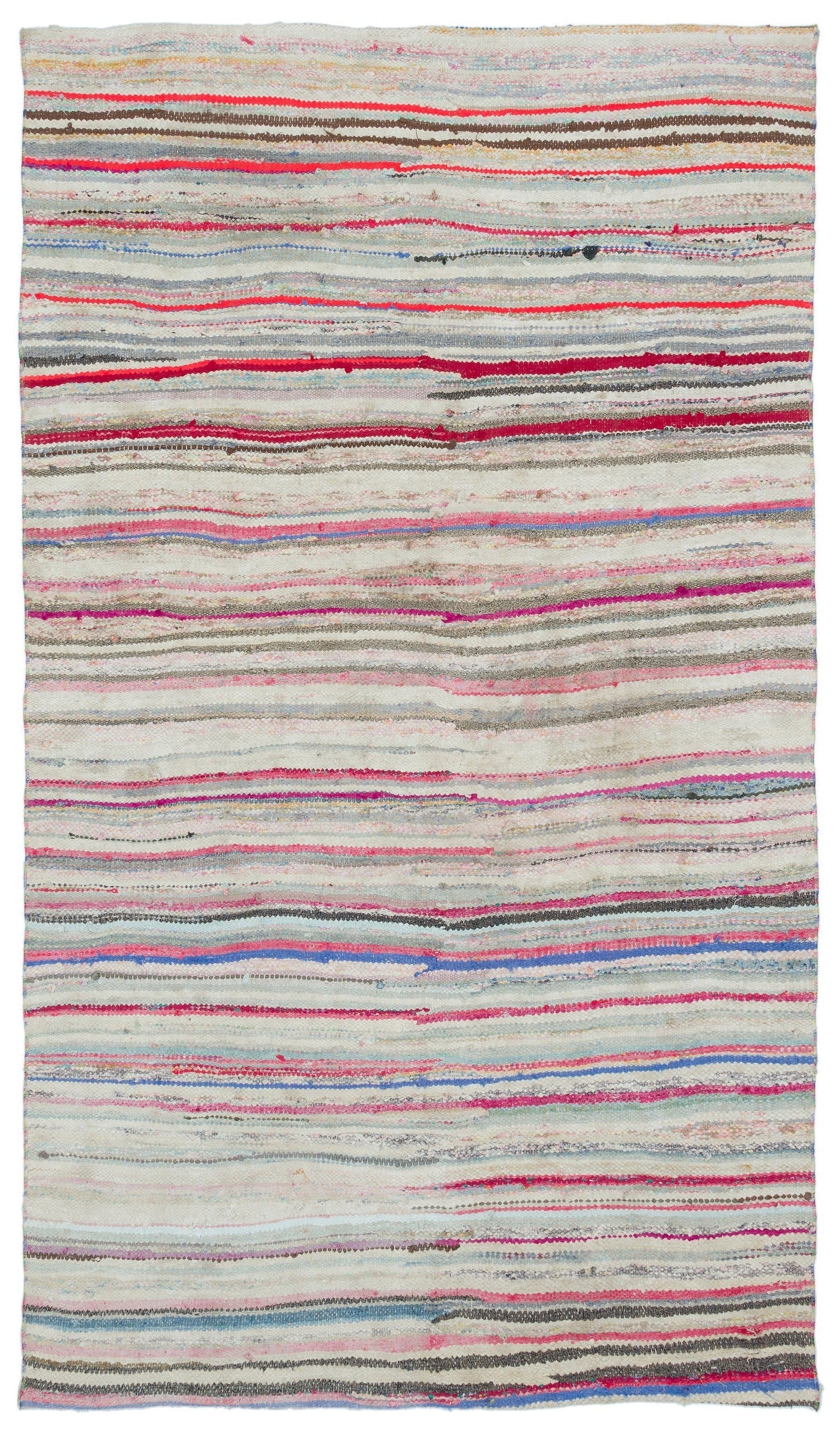 Girit Beige Striped Wool Handmade Area Rug 4'9" x 8'2"