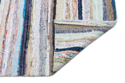 Girit Beige Striped Wool Handmade Area Rug 6'11" x 9'5"