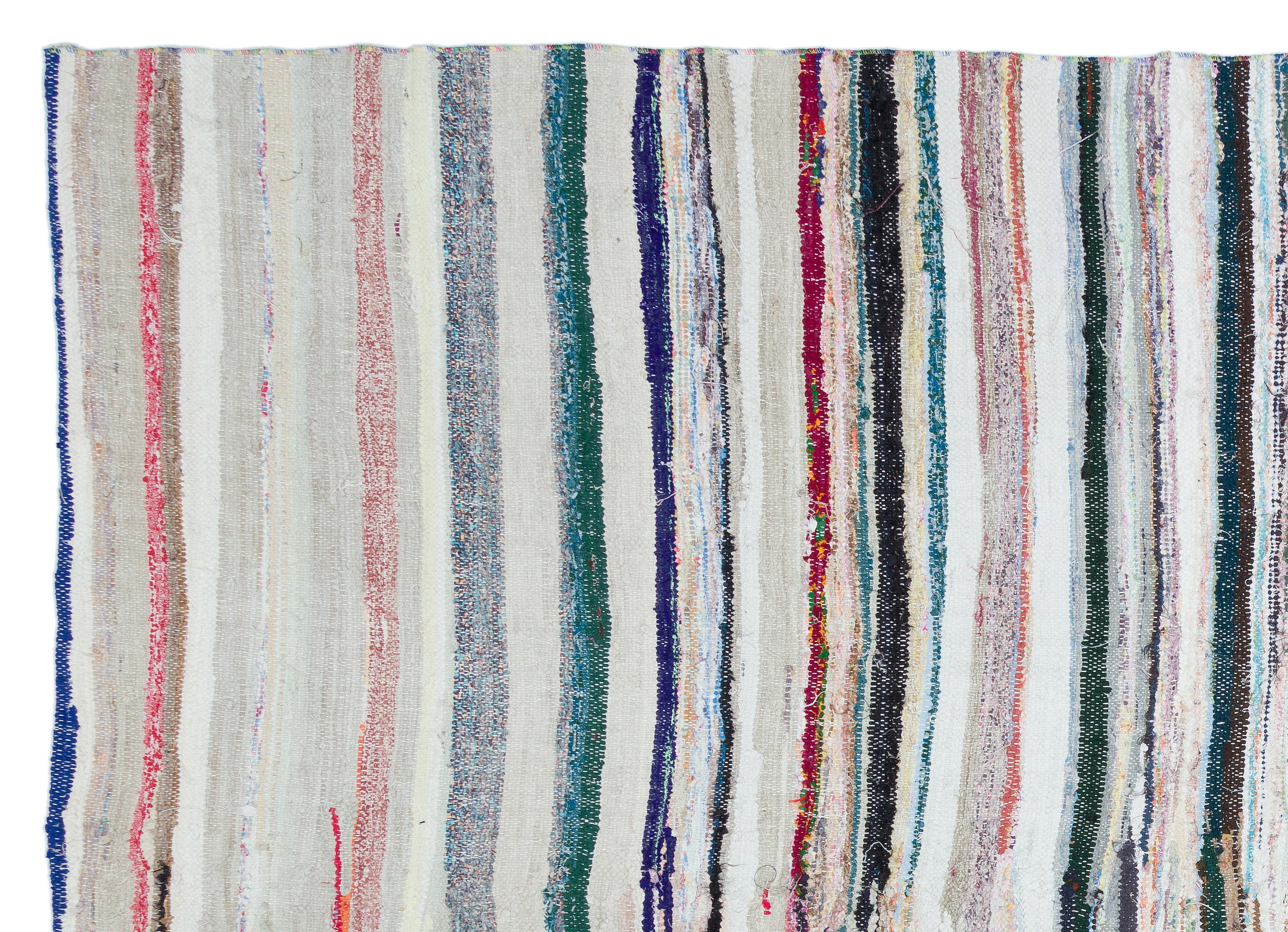 Girit Beige Striped Wool Handmade Area Rug 6'11" x 9'5"