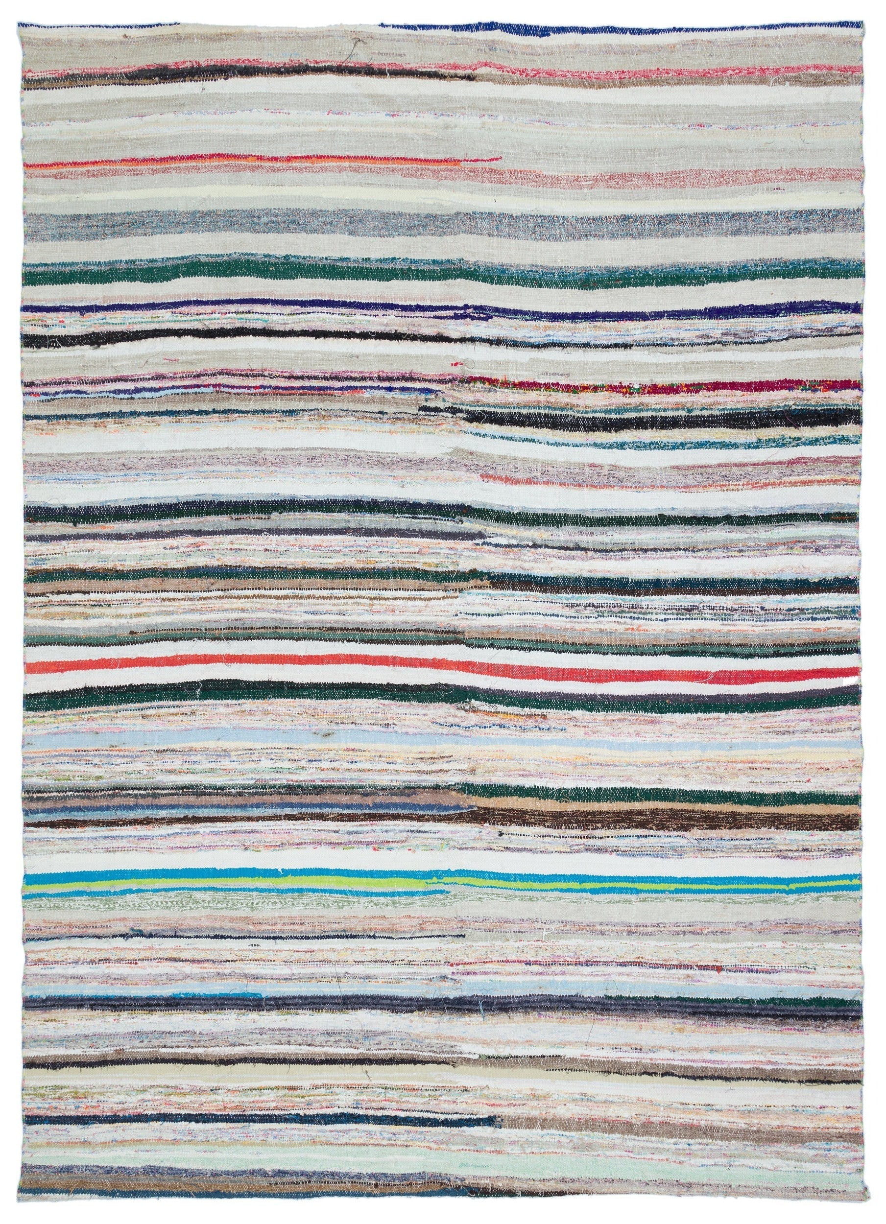 Girit Beige Striped Wool Handmade Area Rug 6'11" x 9'5"
