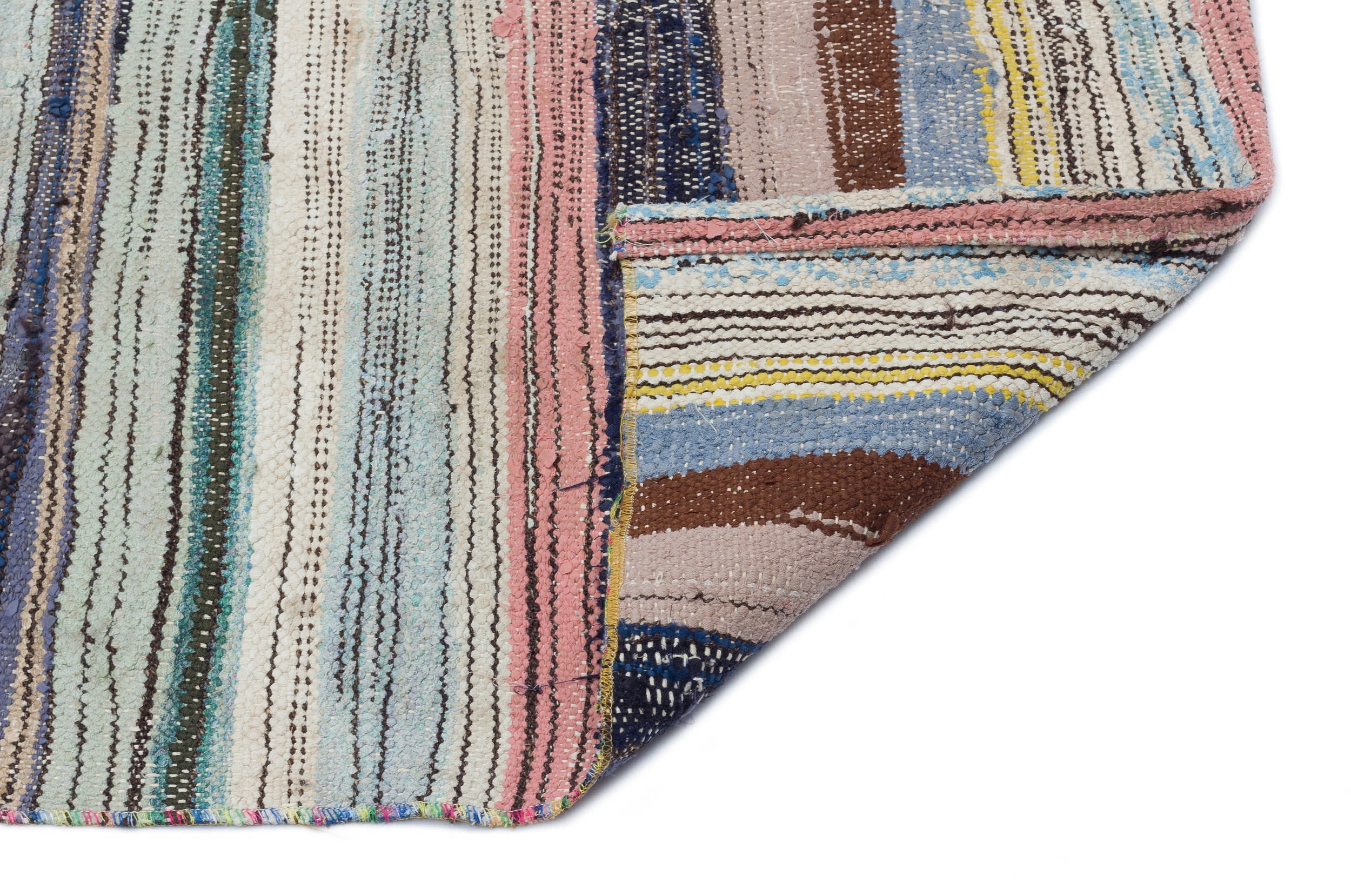Girit Beige Striped Wool Handmade Area Rug 4'2" x 6'5"