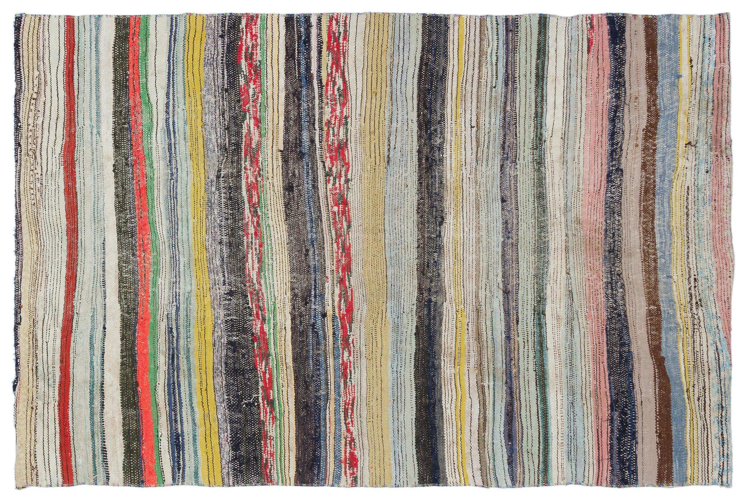 Girit Beige Striped Wool Handmade Area Rug 4'2" x 6'5"