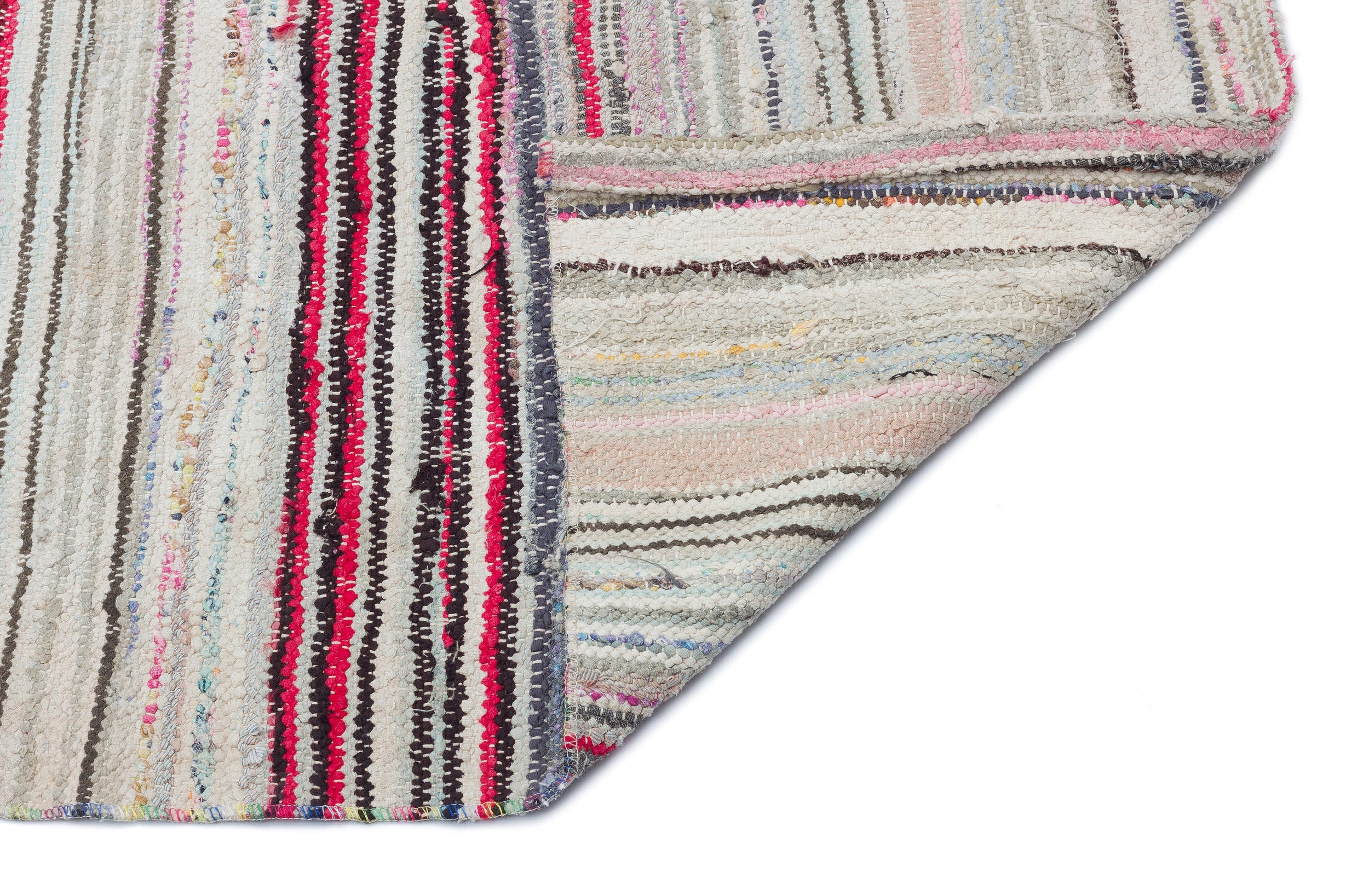 Girit Beige Striped Wool Handmade Area Rug 4'9" x 9'3"
