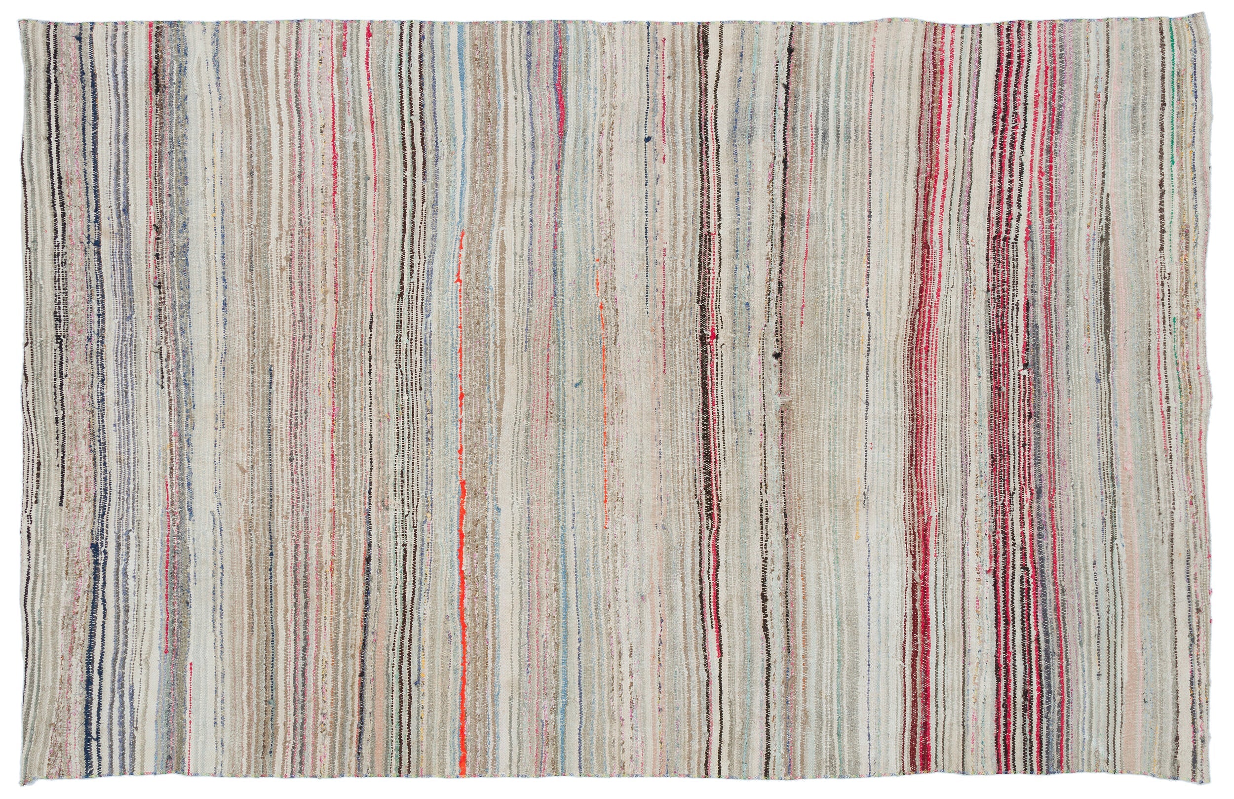 Girit Beige Striped Wool Handmade Area Rug 4'9" x 9'3"