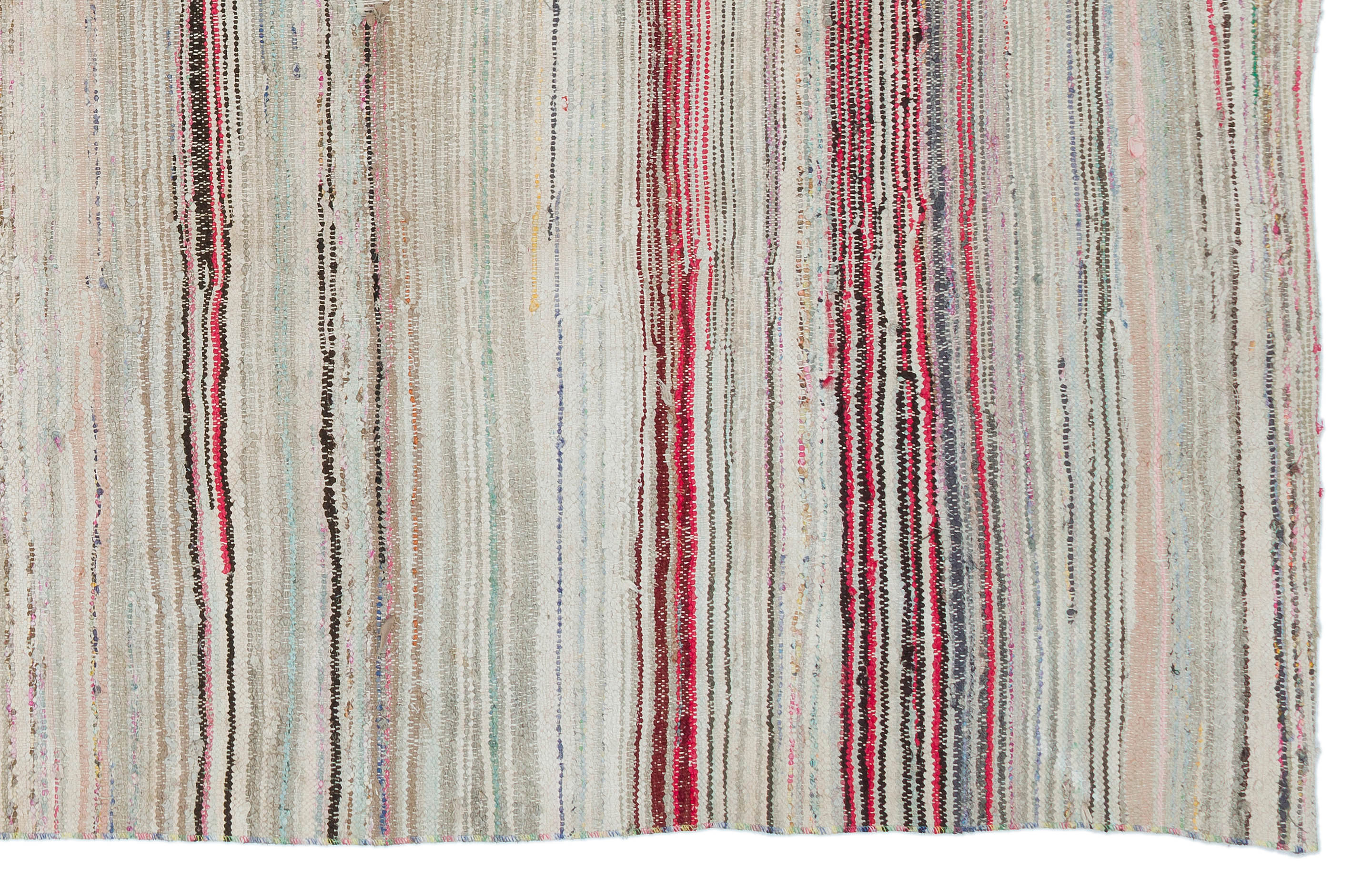 Girit Beige Striped Wool Handmade Area Rug 4'9" x 9'3"