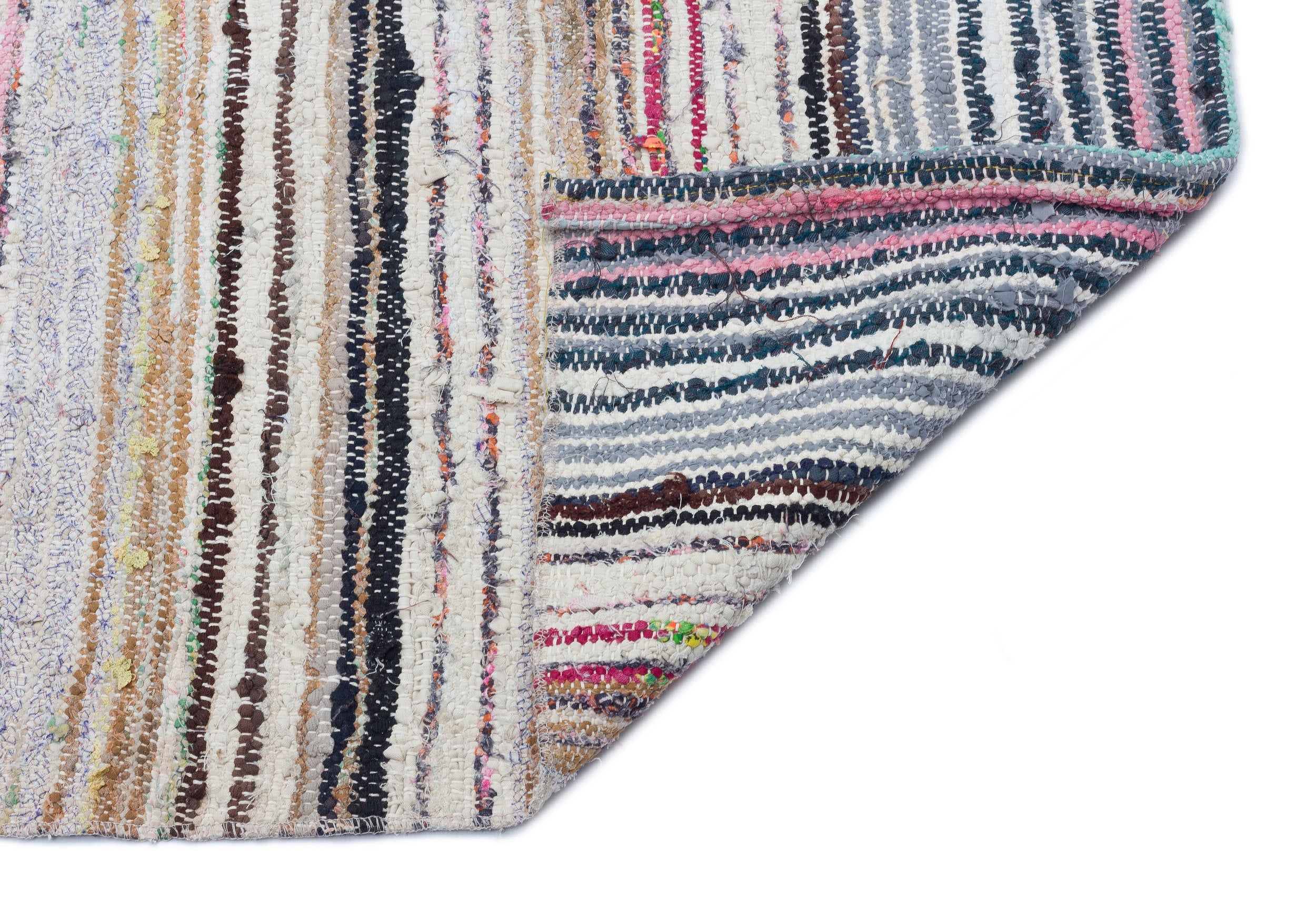 Girit Beige Striped Wool Handmade Area Rug 5'9" x 9'5"