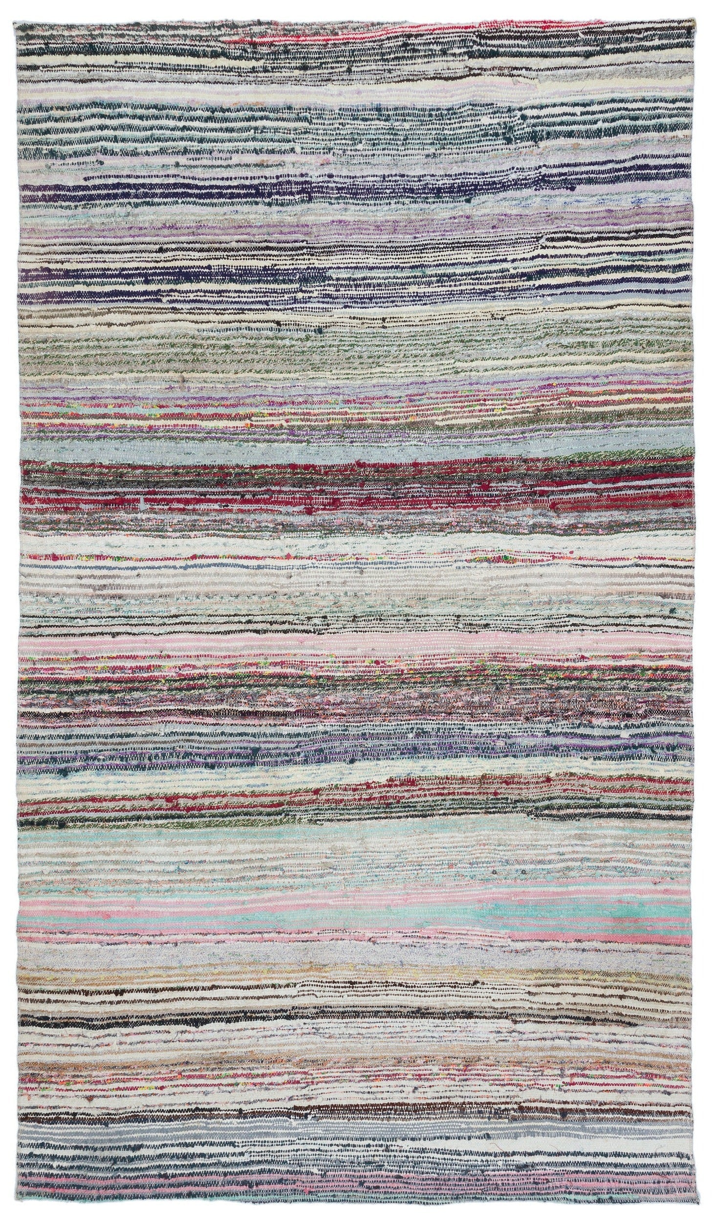 Girit Beige Striped Wool Handmade Area Rug 5'9" x 9'5"