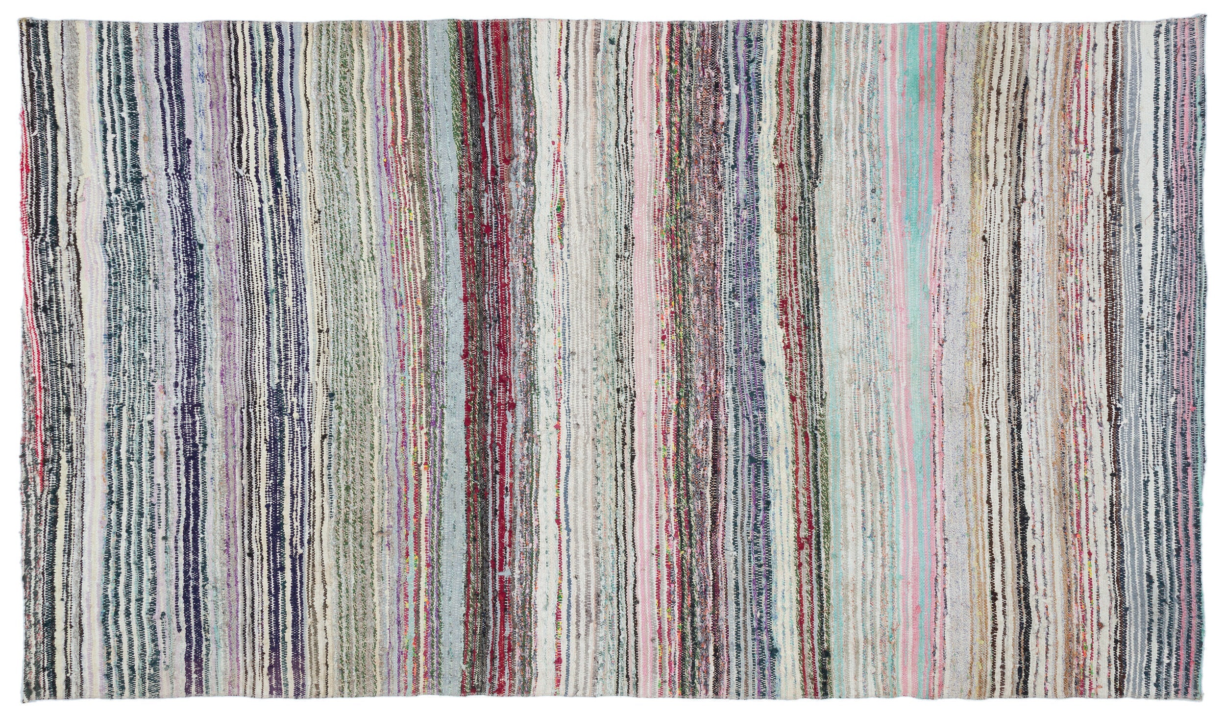 Girit Beige Striped Wool Handmade Area Rug 5'9" x 9'5"