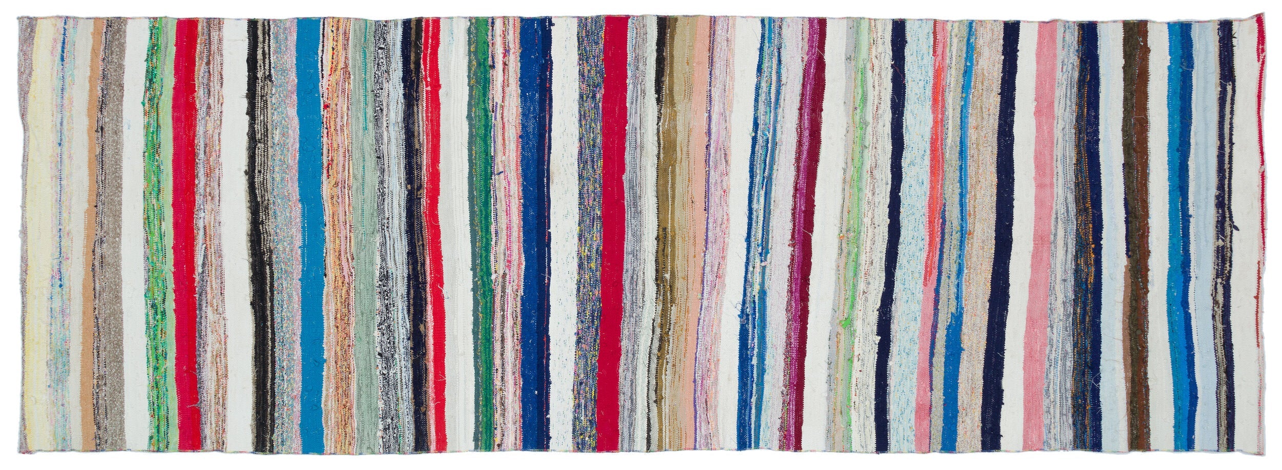 Girit Beige Striped Wool Handmade Area Rug 4'4" x 12'2"