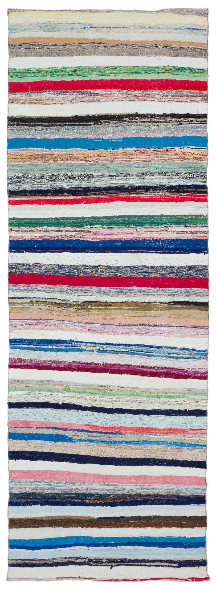 Girit Beige Striped Wool Handmade Area Rug 4'4" x 12'2"