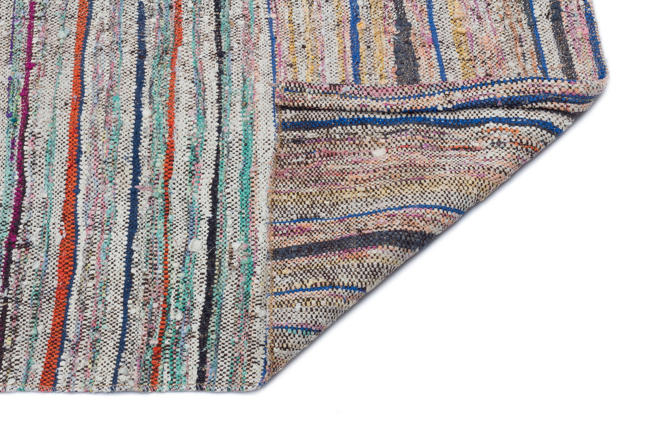 Girit Beige Striped Wool Handmade Area Rug 4'0" x 8'5"