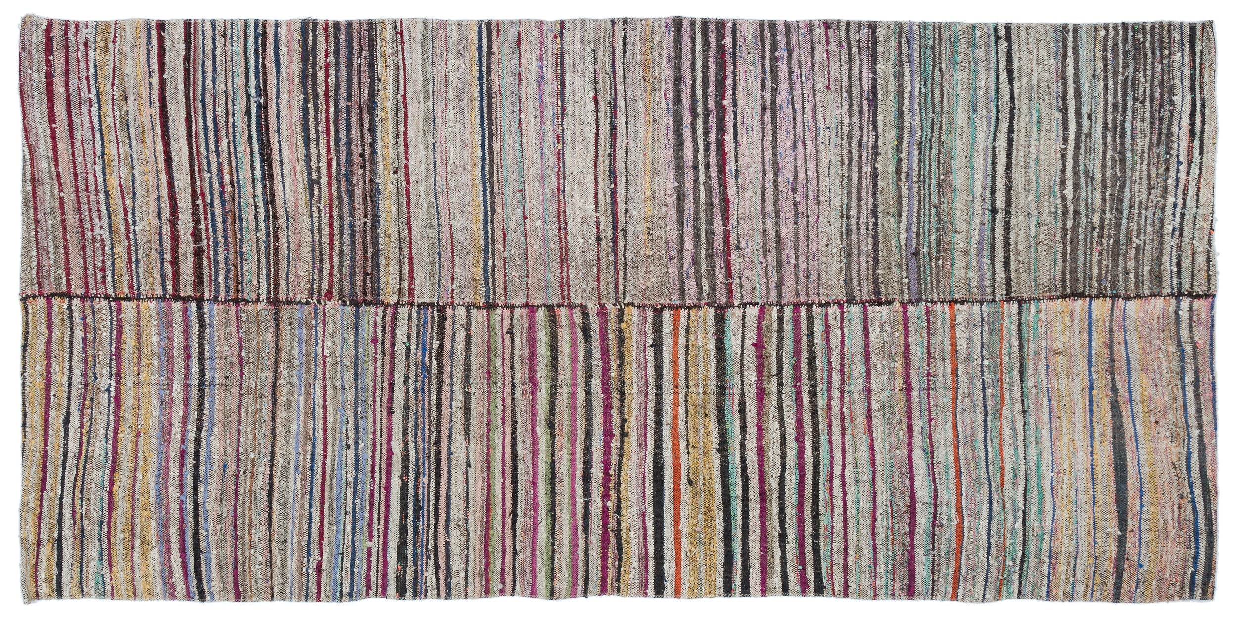 Girit Beige Striped Wool Handmade Area Rug 4'0" x 8'5"