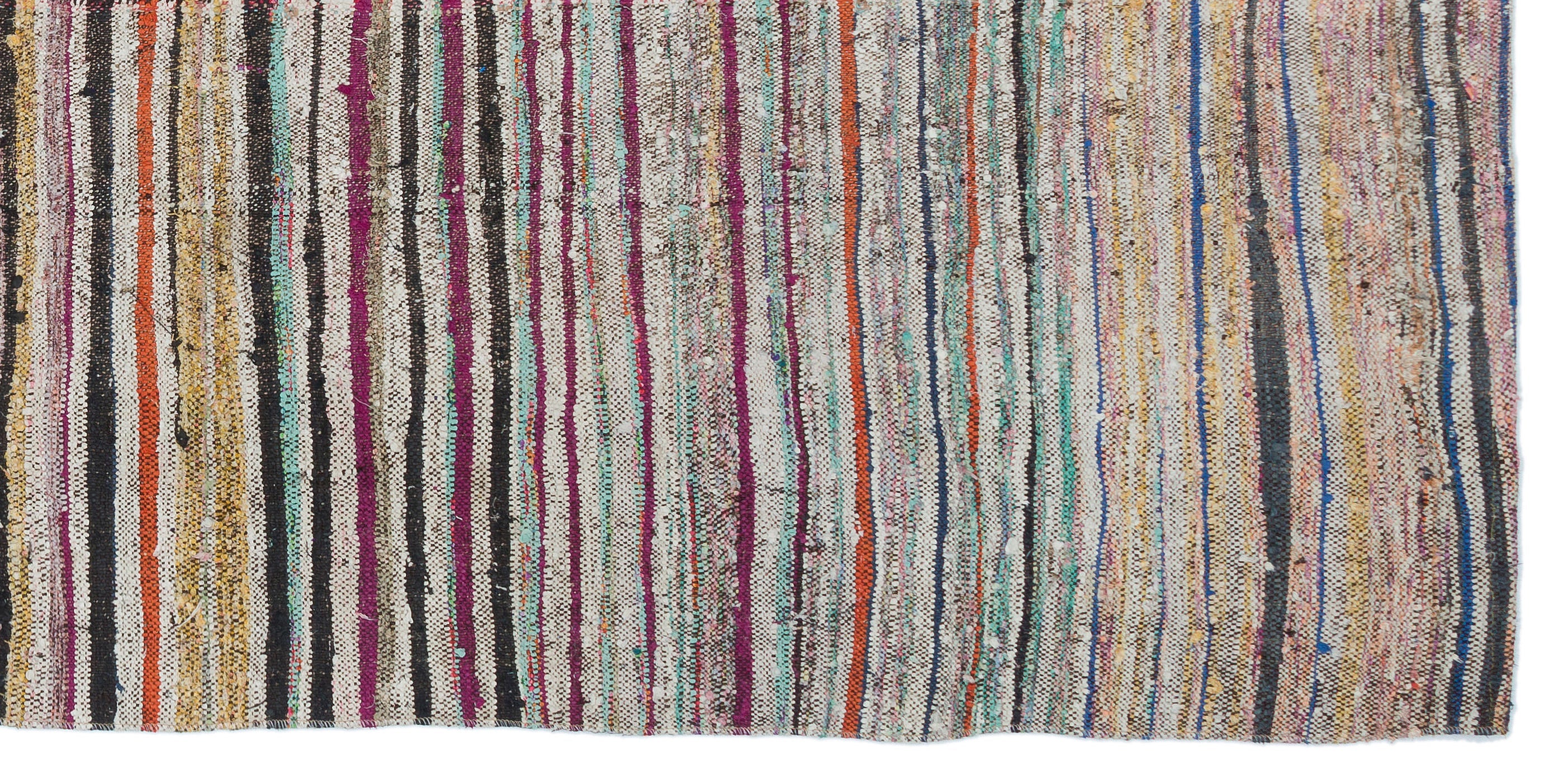Girit Beige Striped Wool Handmade Area Rug 4'0" x 8'5"