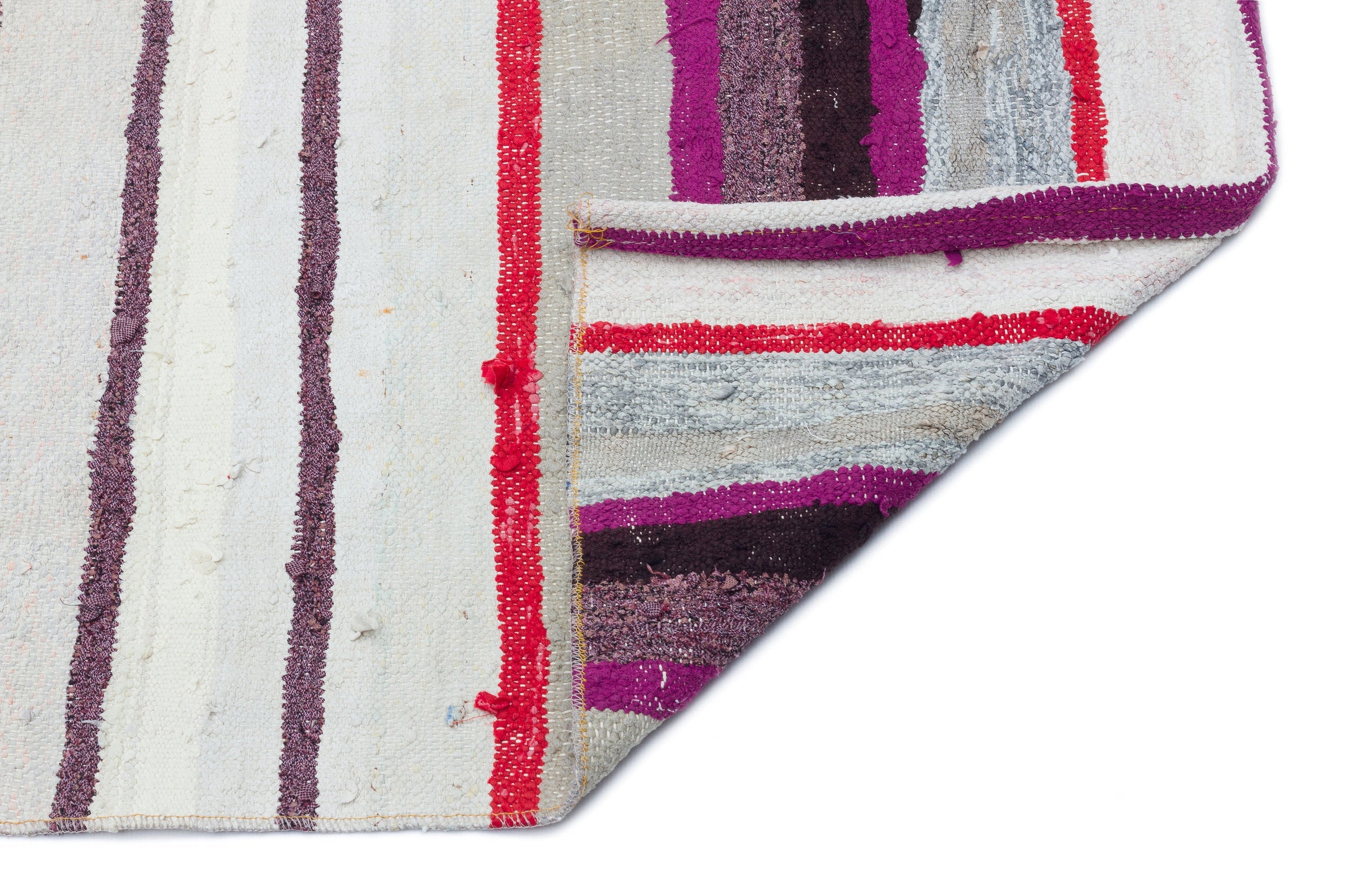 Girit Beige Striped Wool Handmade Area Rug 4'1" x 8'2"