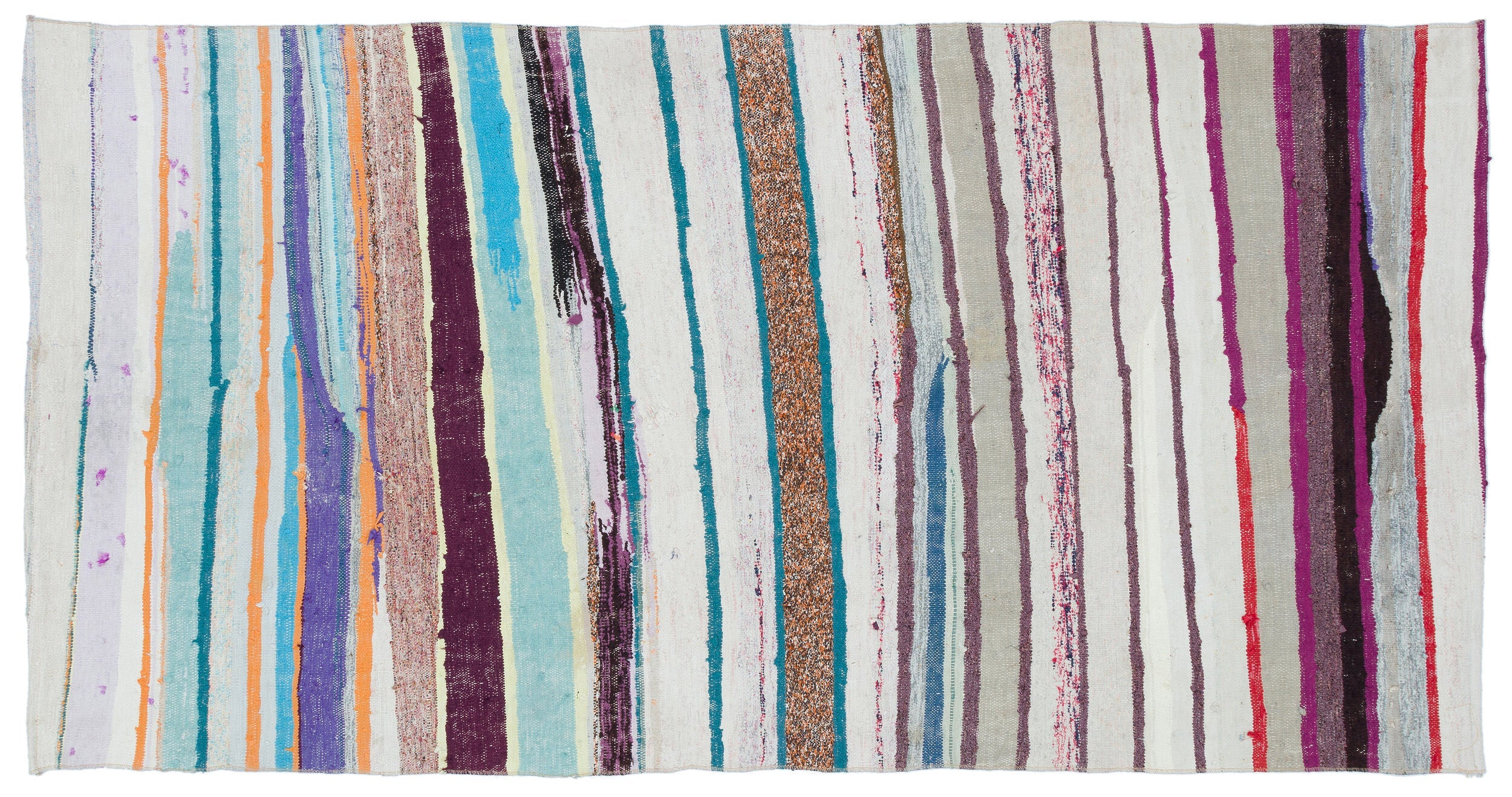 Girit Beige Striped Wool Handmade Area Rug 4'1" x 8'2"