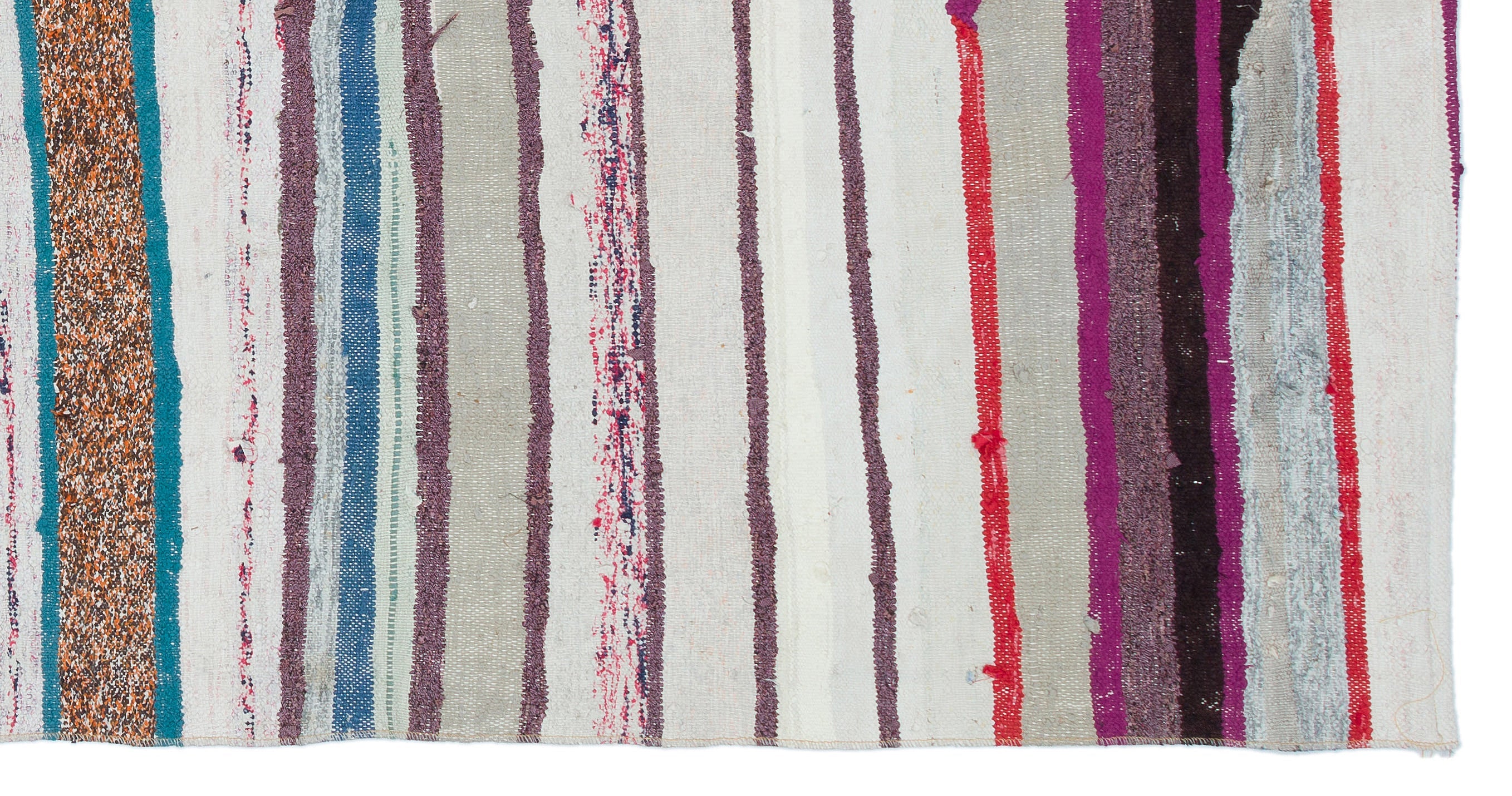 Girit Beige Striped Wool Handmade Area Rug 4'1" x 8'2"