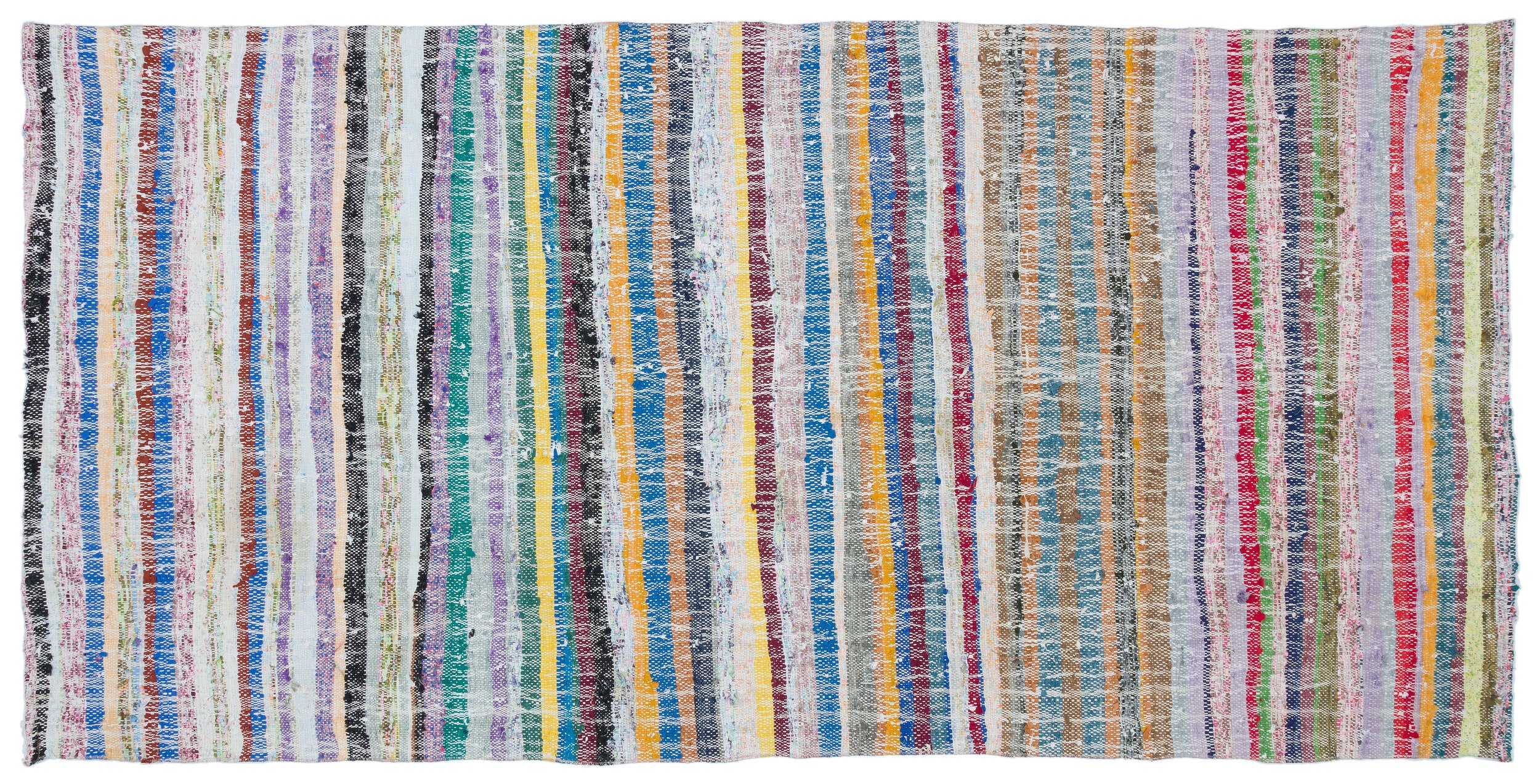 Girit Beige Striped Wool Handmade Area Rug 5'10" x 8'1"