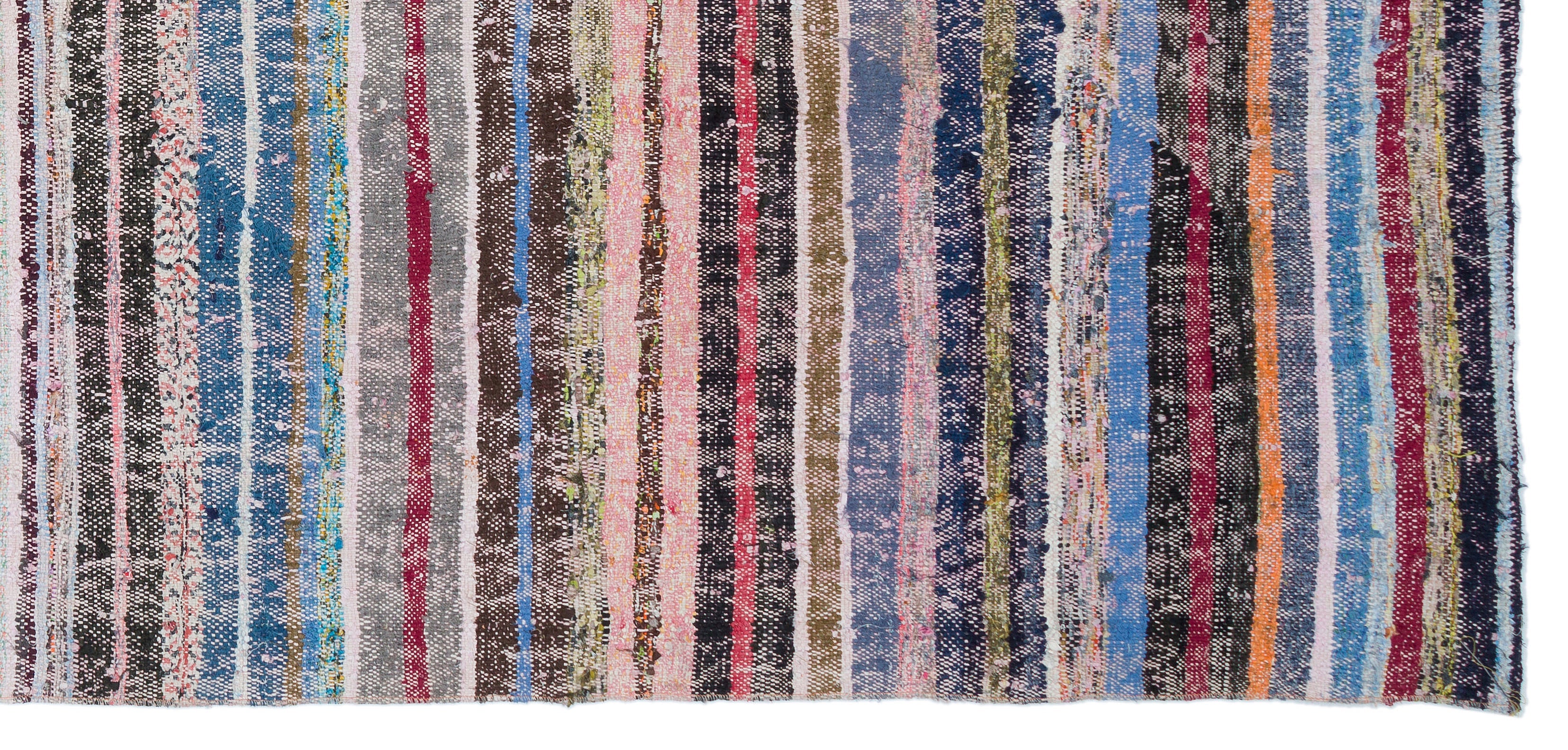 Girit Beige Striped Wool Handmade Area Rug 5'2" x 8'7"