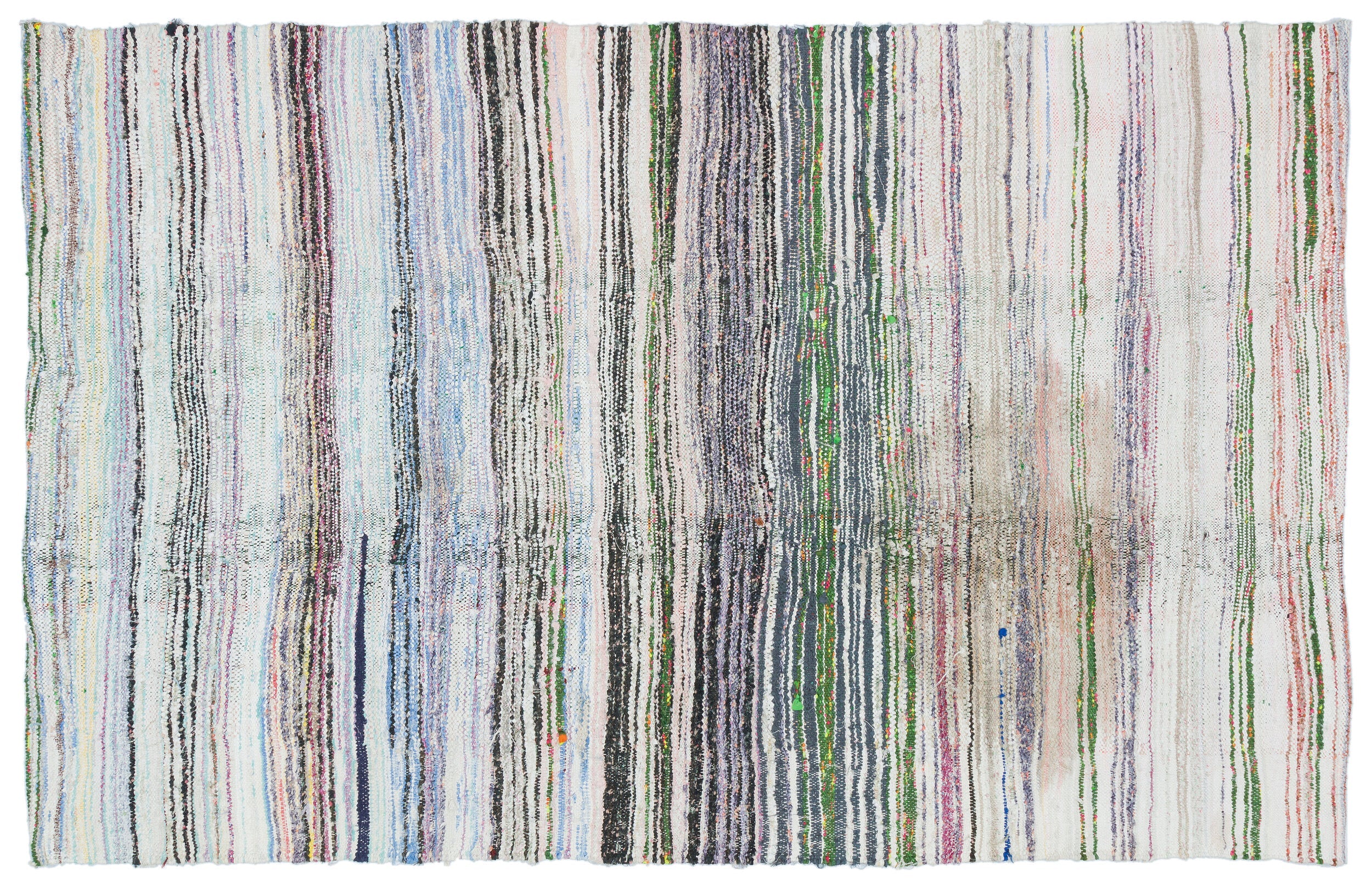 Girit Beige Striped Wool Handmade Area Rug 4'10" x 7'9"