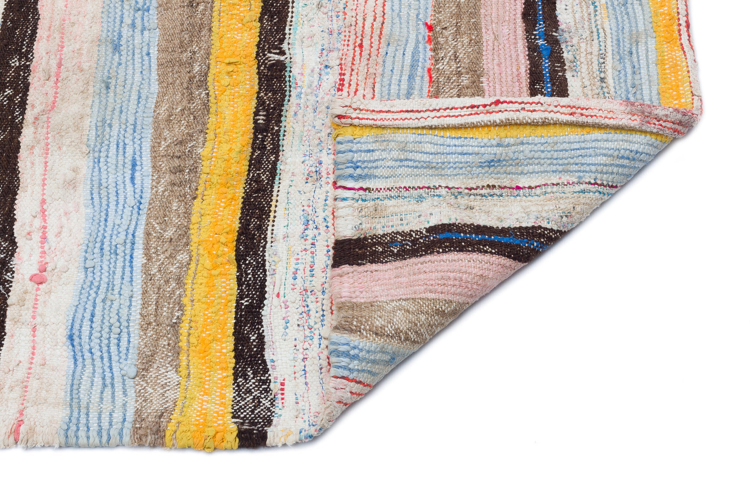 Girit Beige Striped Wool Handmade Area Rug 4'6" x 5'7"