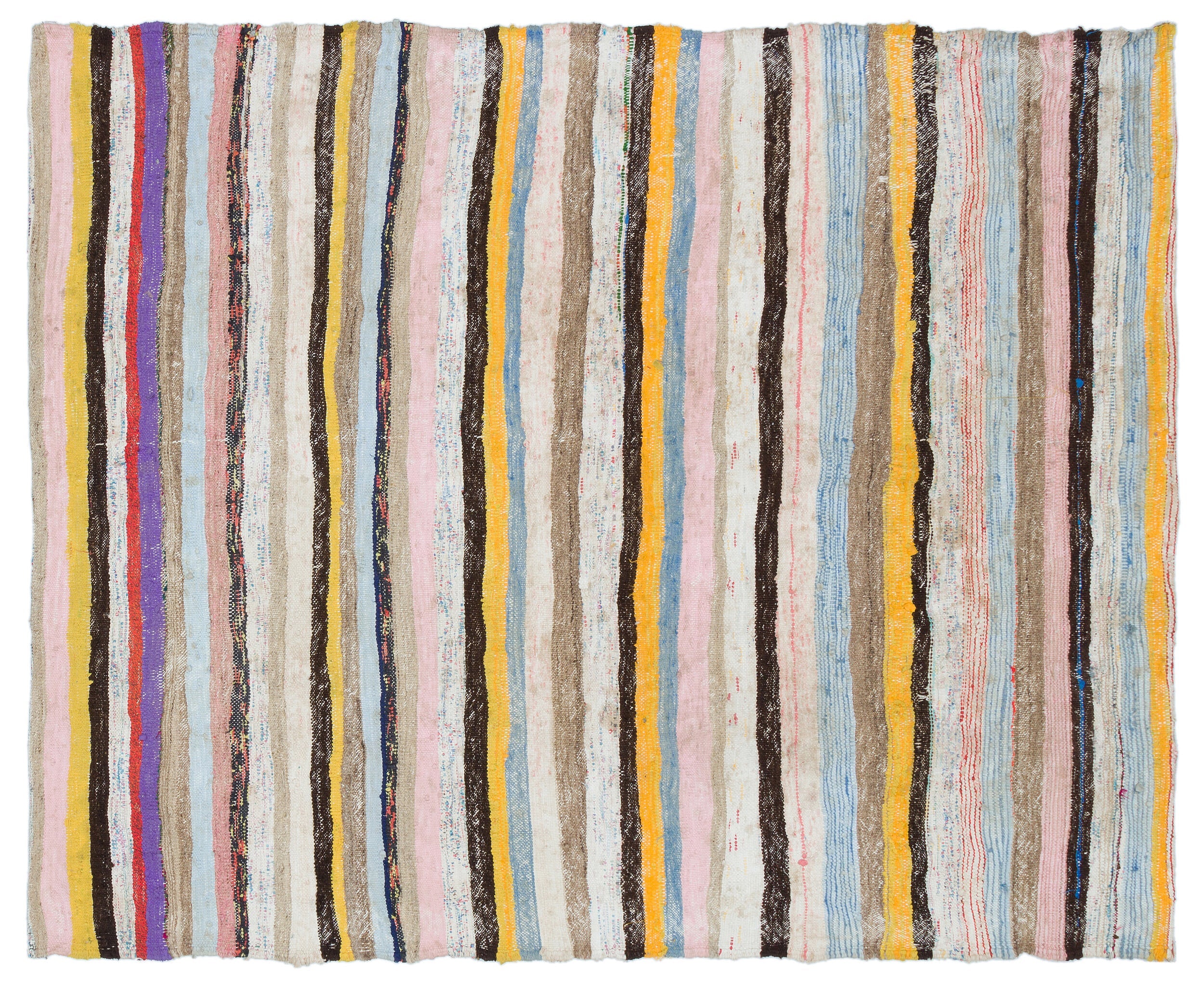 Girit Beige Striped Wool Handmade Area Rug 4'6" x 5'7"