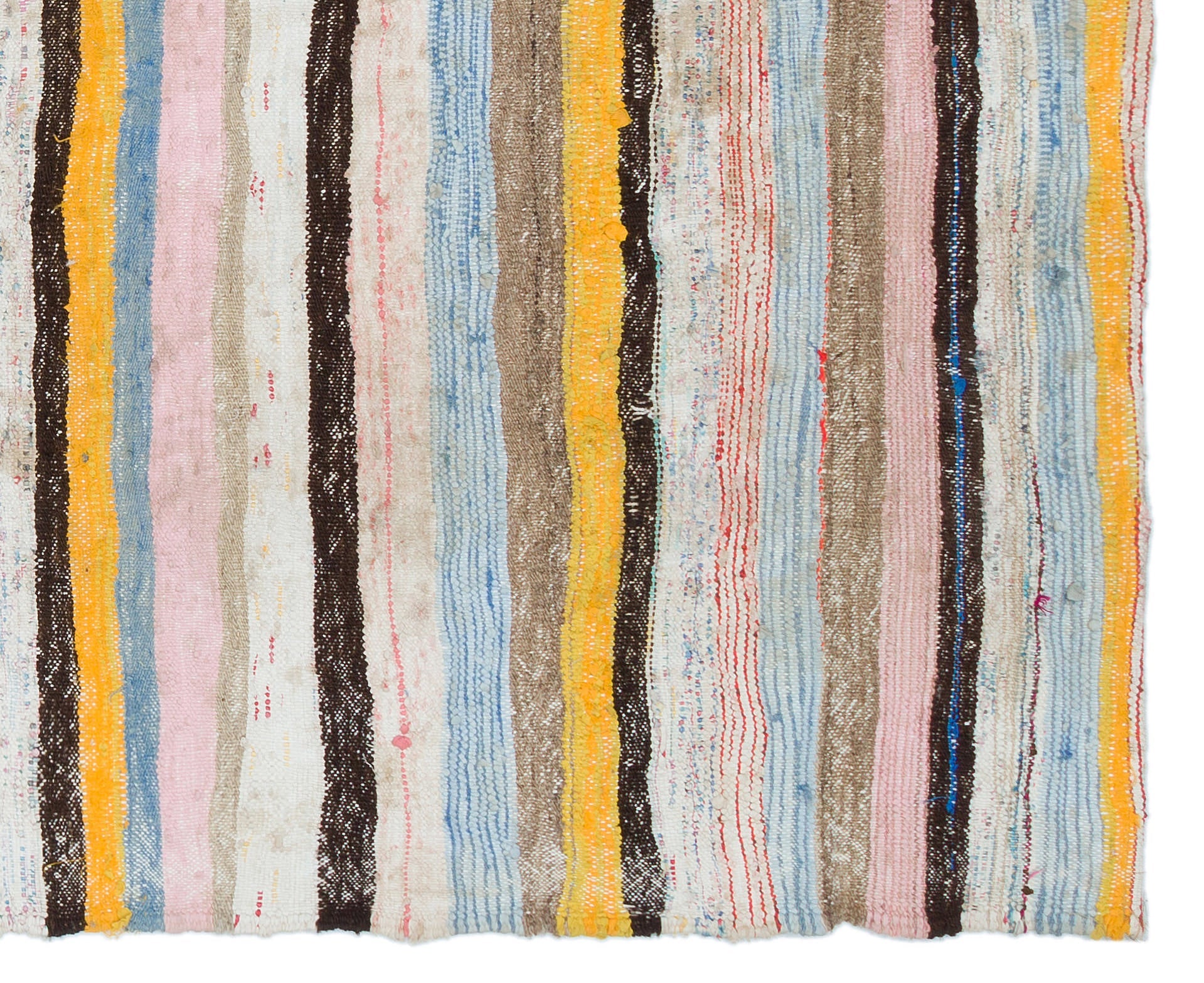 Girit Beige Striped Wool Handmade Area Rug 4'6" x 5'7"