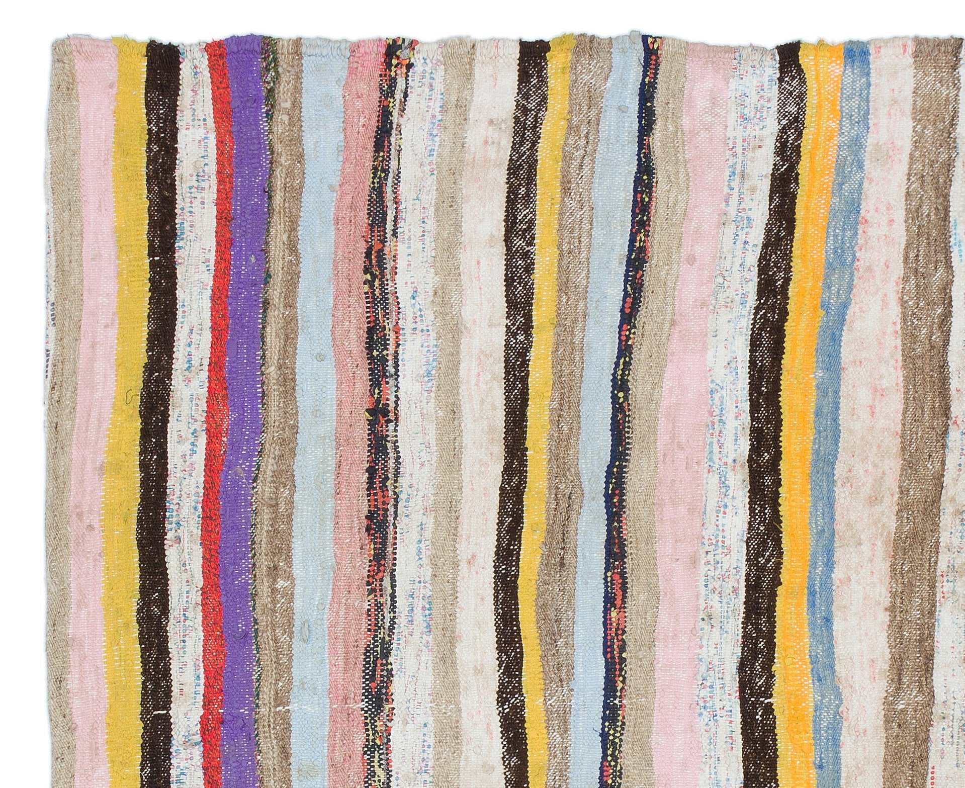 Girit Beige Striped Wool Handmade Area Rug 4'6" x 5'7"