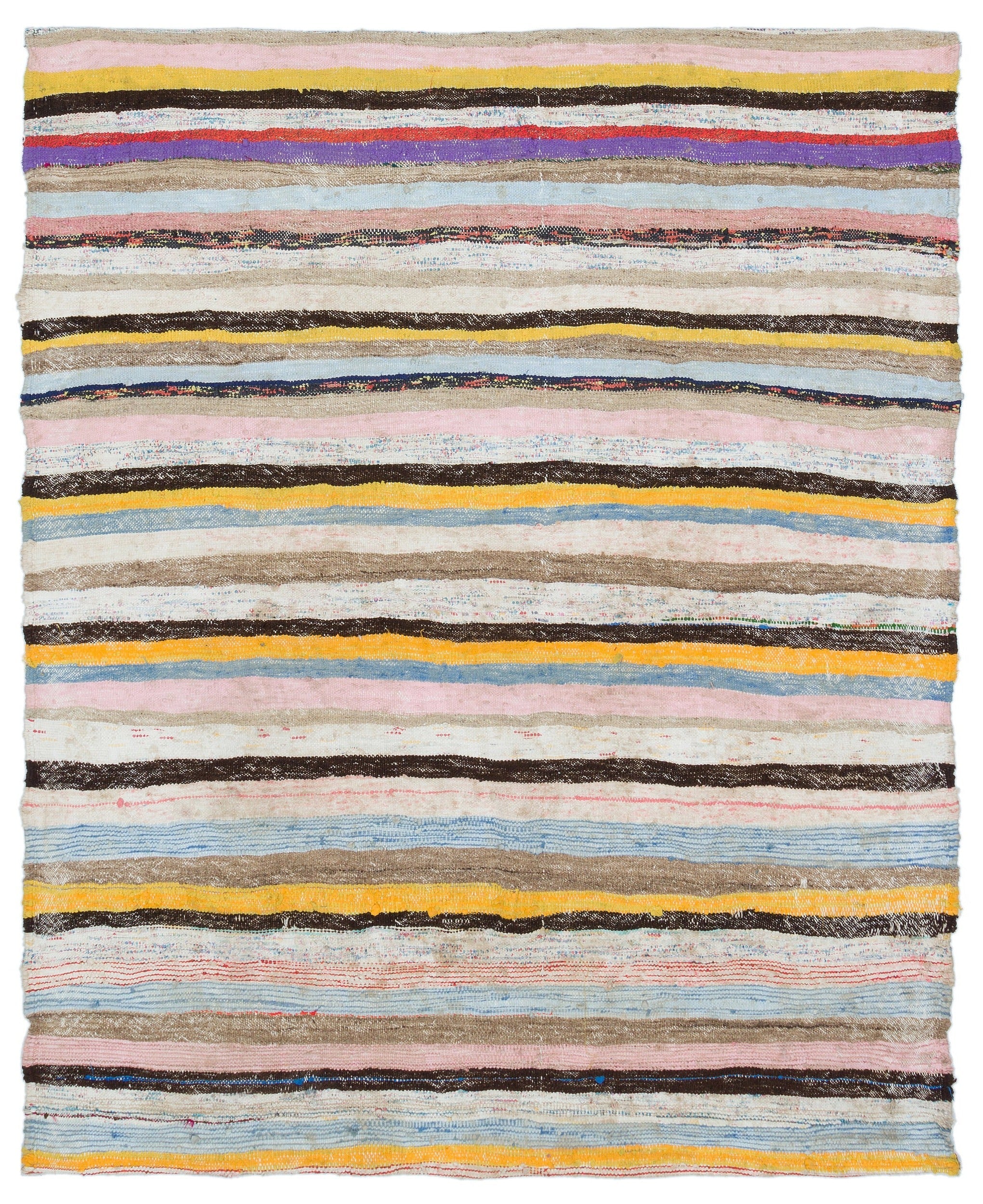 Girit Beige Striped Wool Handmade Area Rug 4'6" x 5'7"