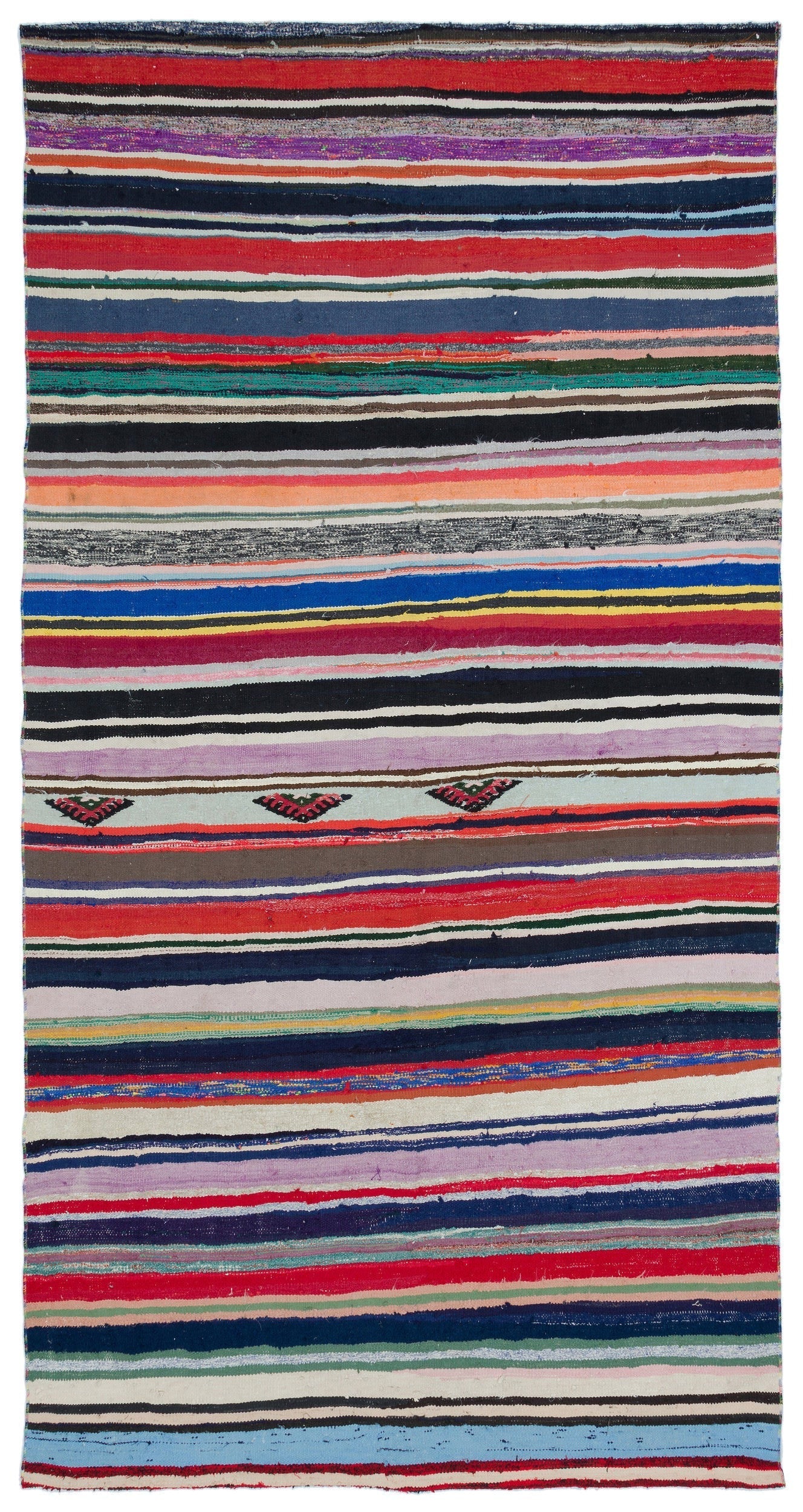 Girit Beige Striped Wool Handmade Area Rug 5'4" x 9'11"