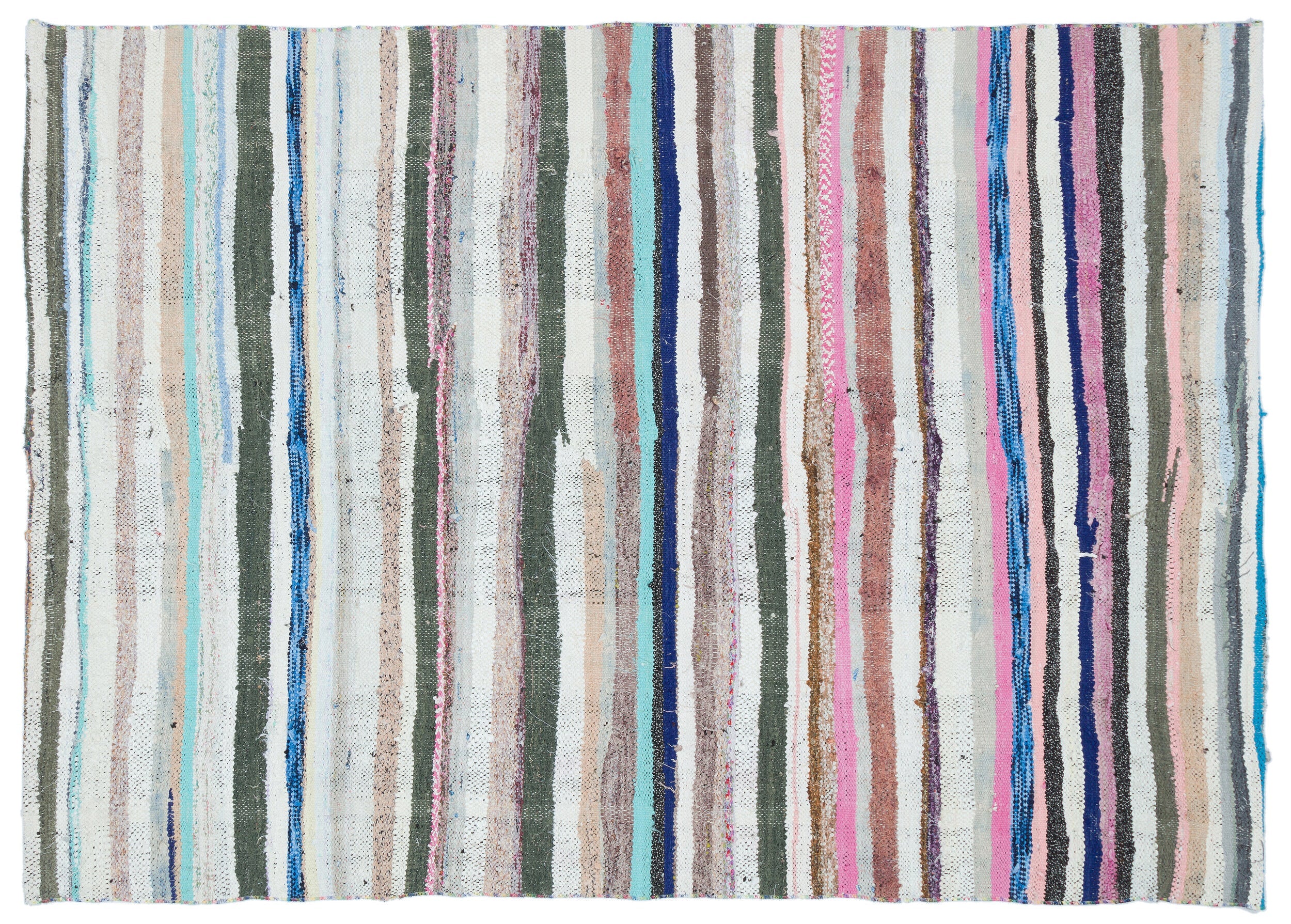 Girit Beige Striped Wool Handmade Area Rug 5'3" x 7'3"