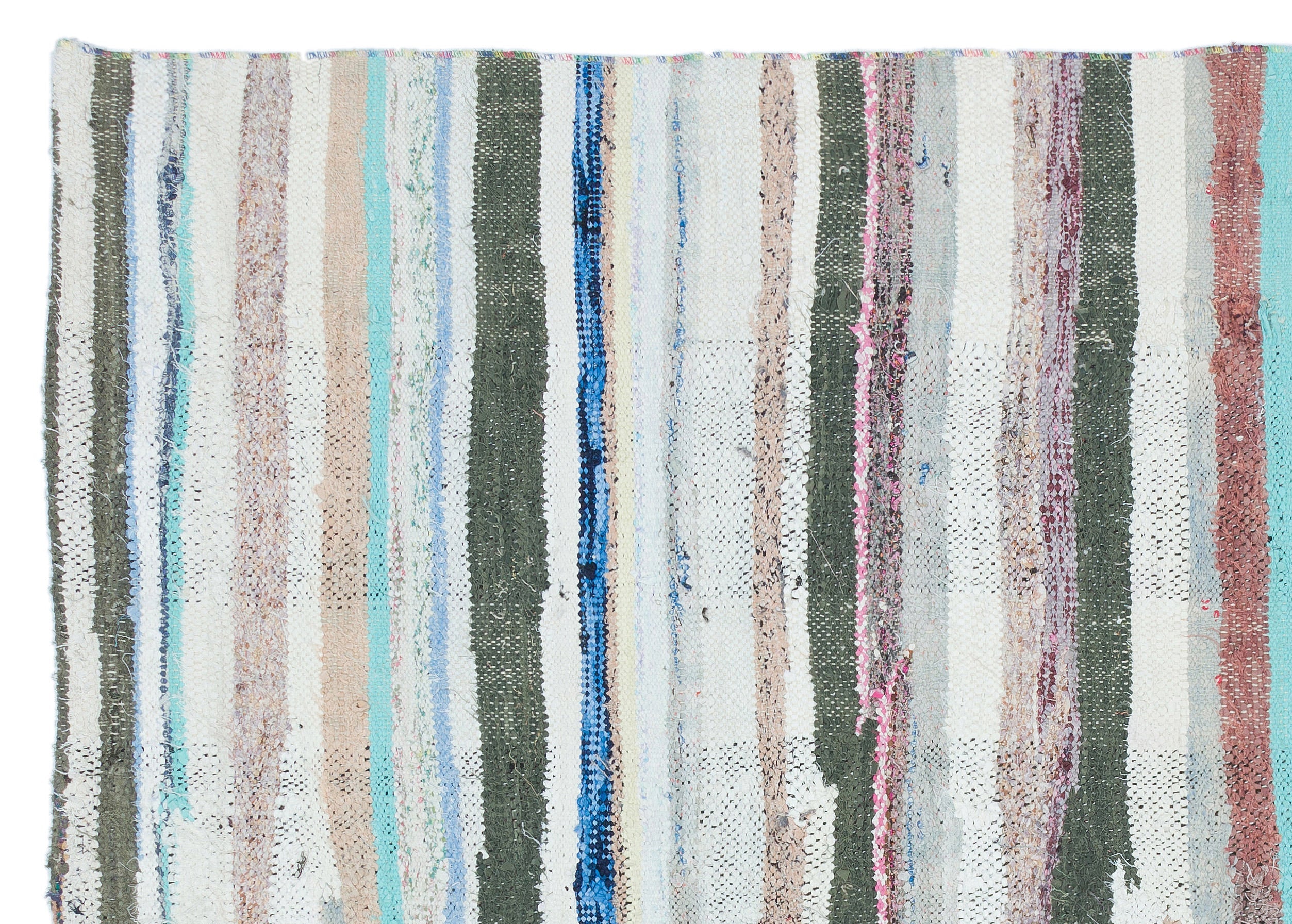 Girit Beige Striped Wool Handmade Area Rug 5'3" x 7'3"