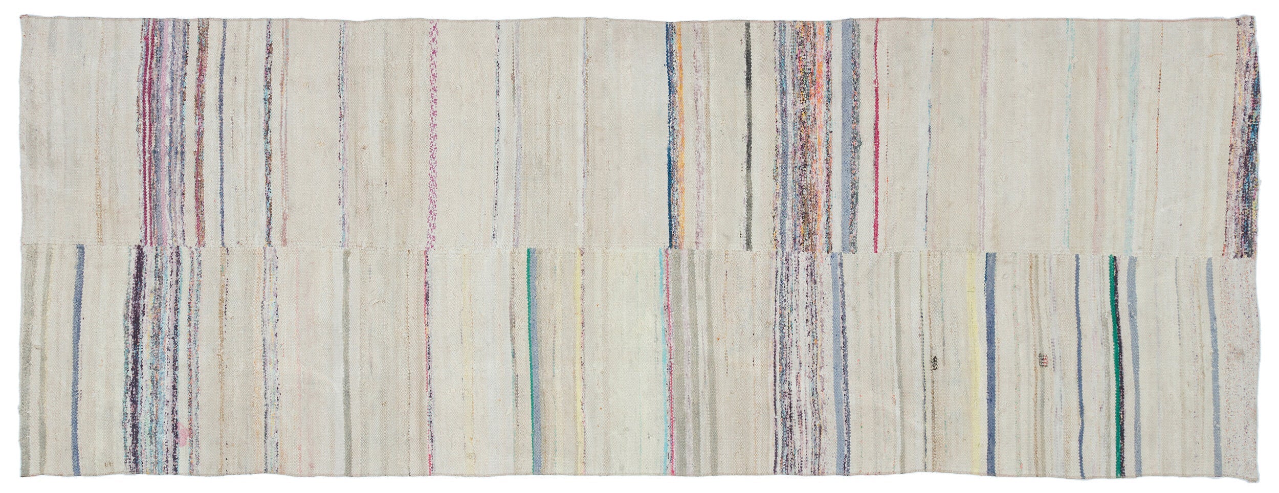 Girit Beige Striped Wool Handmade Area Rug 3'8" x 9'11"