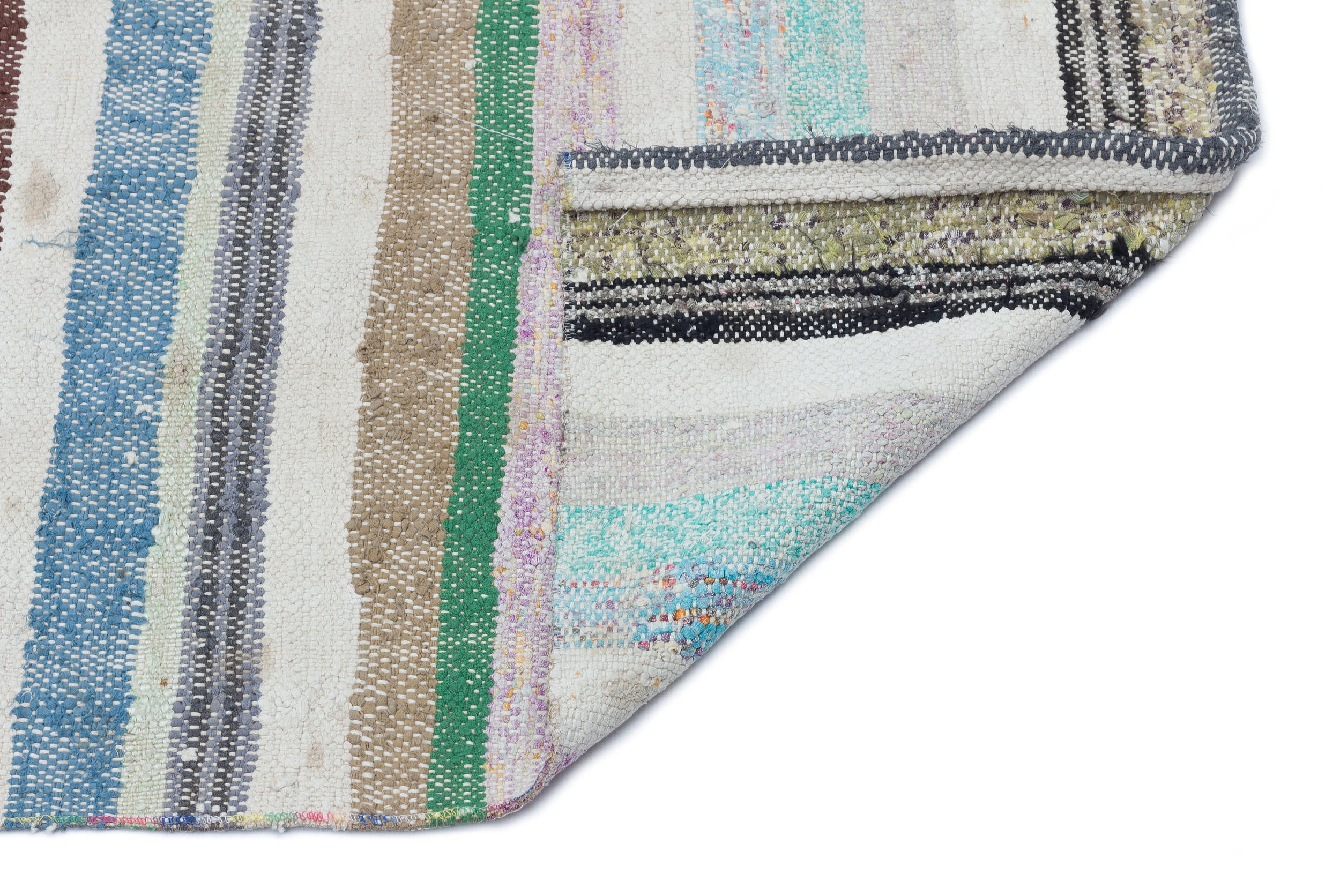 Girit Beige Striped Wool Handmade Area Rug 5'1" x 8'7"