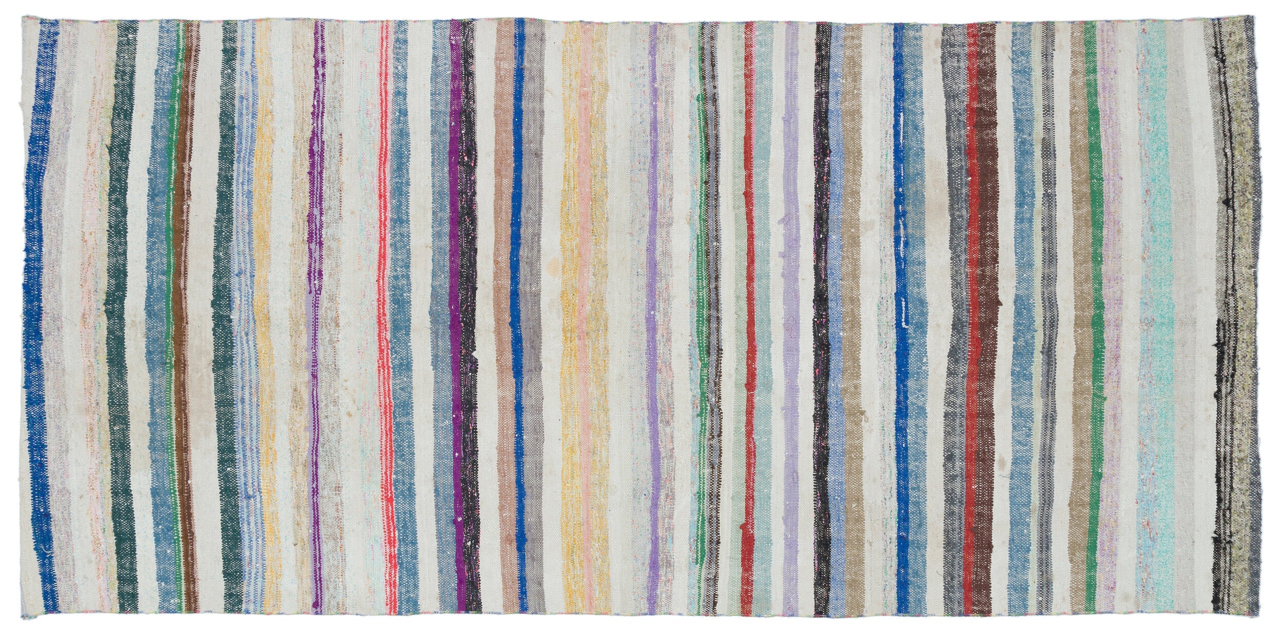Girit Beige Striped Wool Handmade Area Rug 5'1" x 8'7"