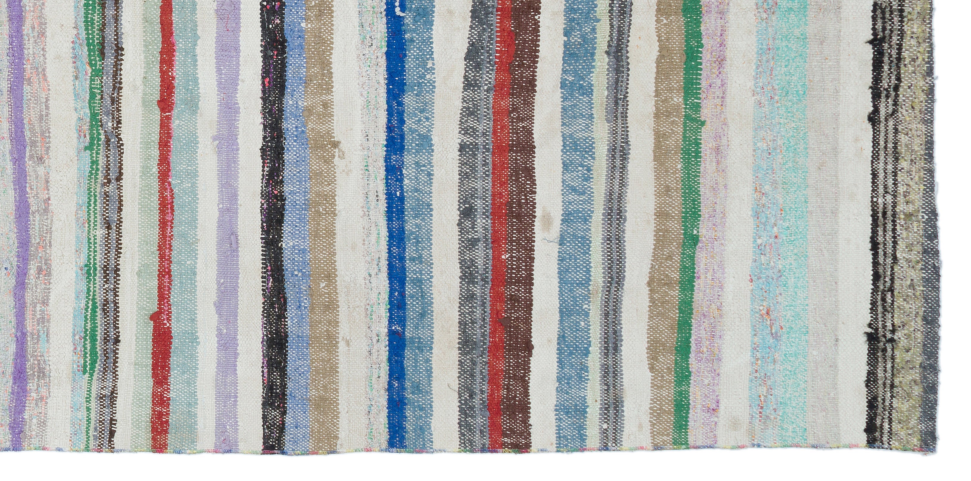 Girit Beige Striped Wool Handmade Area Rug 5'1" x 8'7"