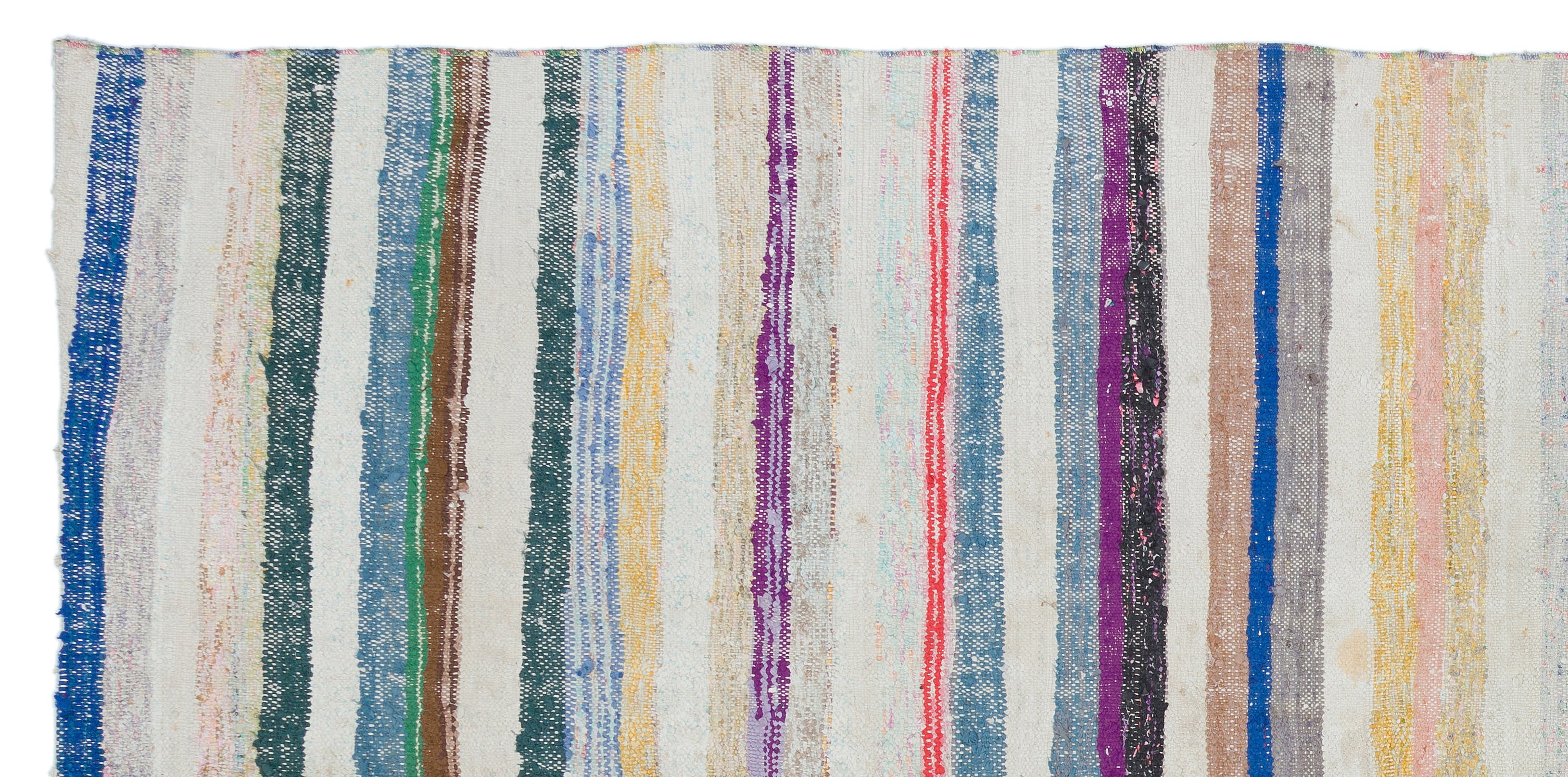 Girit Beige Striped Wool Handmade Area Rug 5'1" x 8'7"