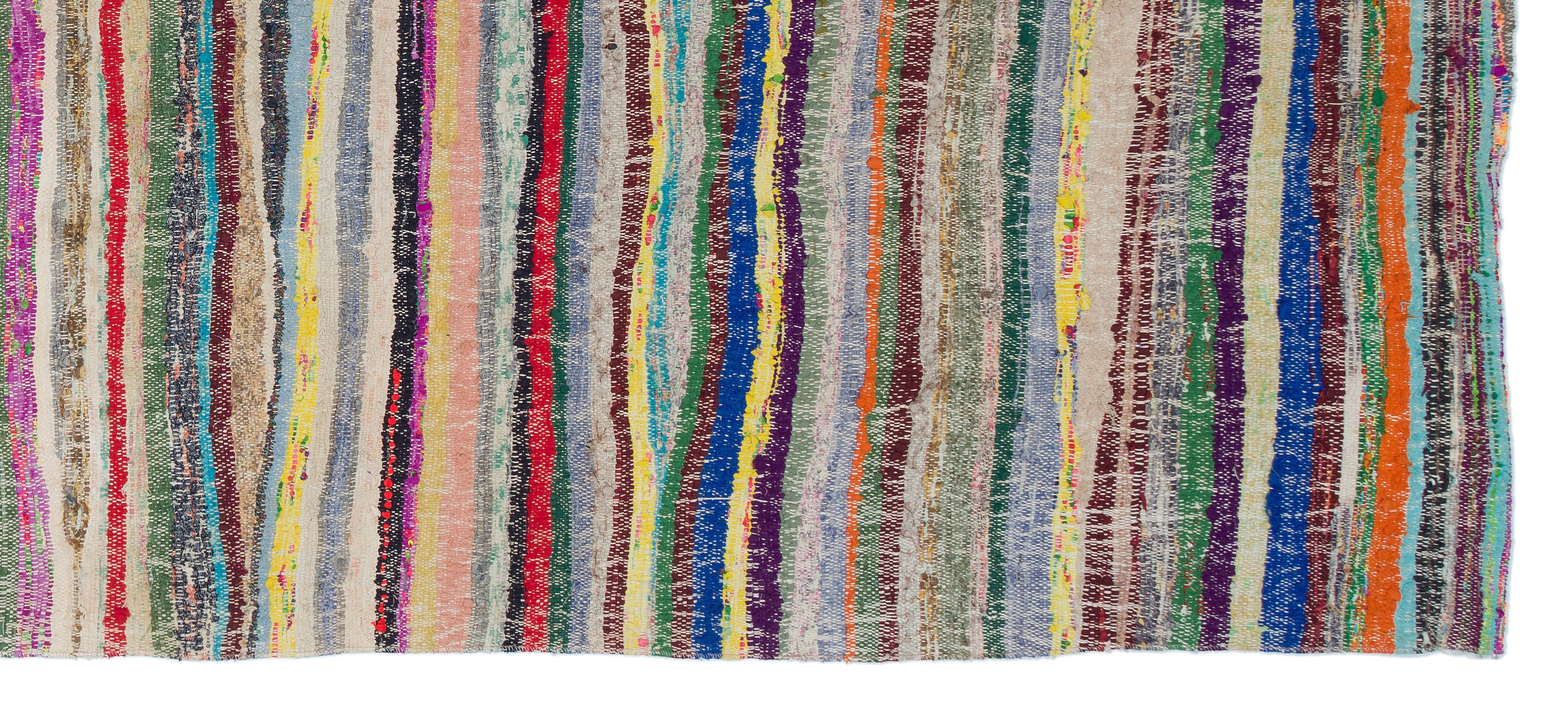Girit Beige Striped Wool Handmade Area Rug 4'10" x 11'1"