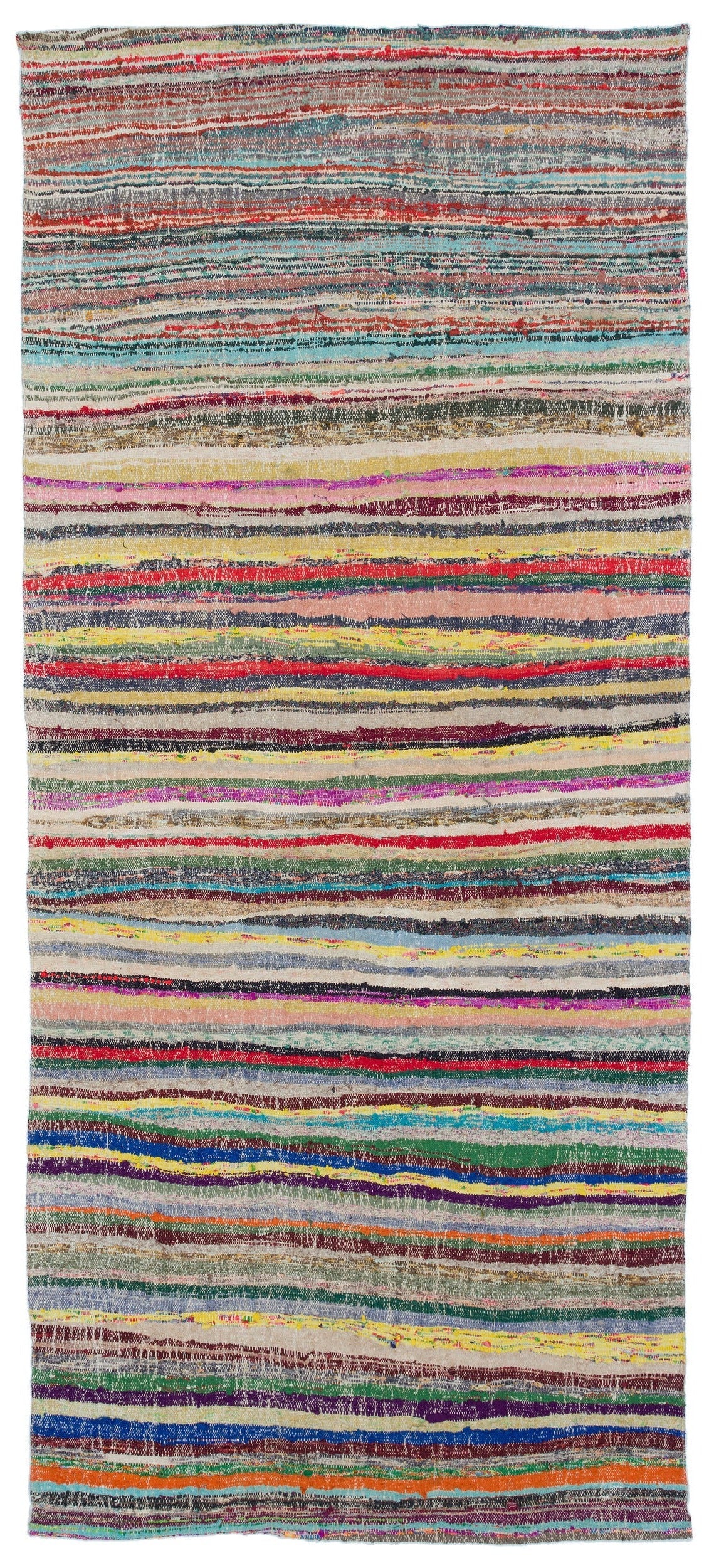 Girit Beige Striped Wool Handmade Area Rug 4'10" x 11'1"