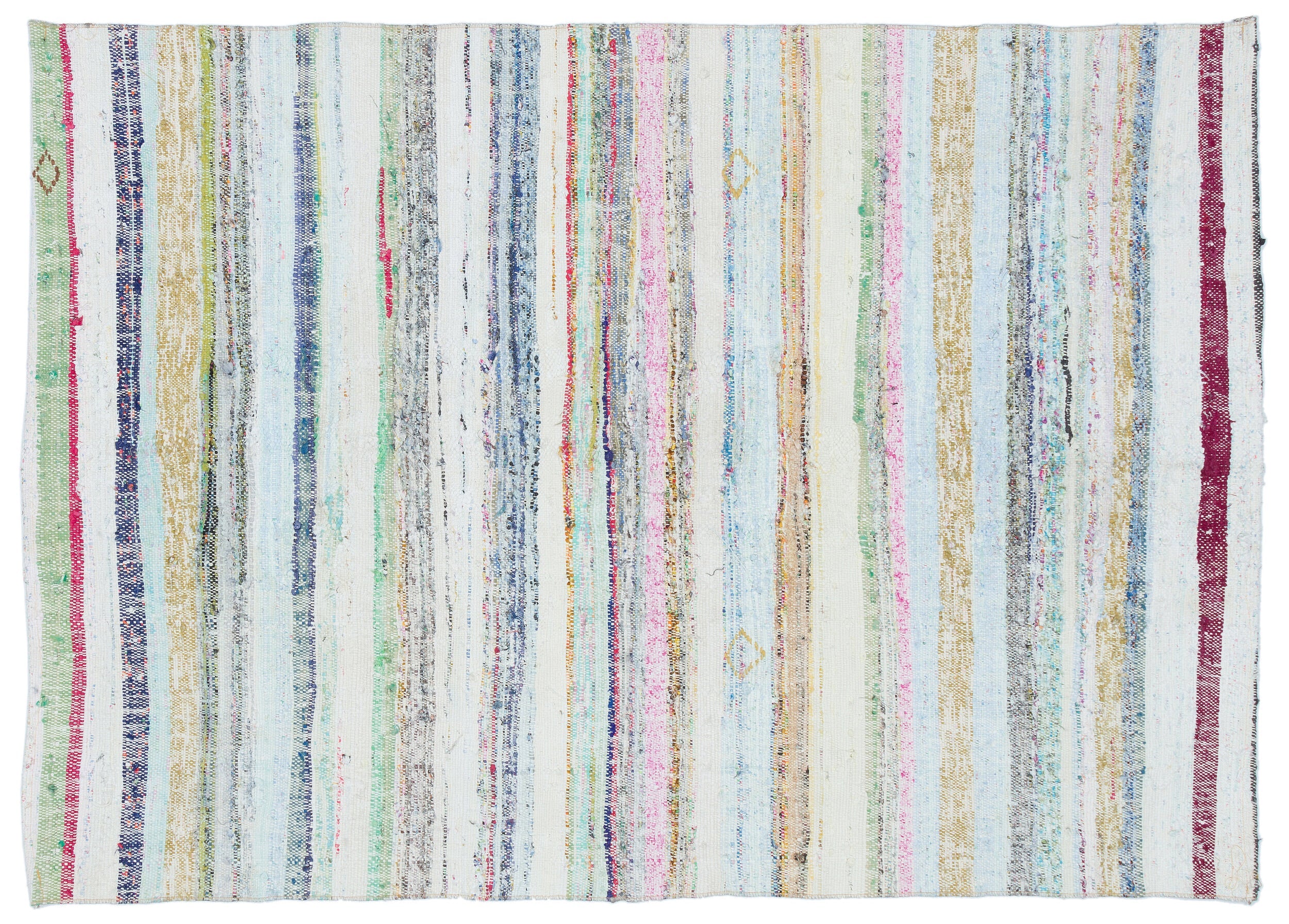 Girit Beige Striped Wool Handmade Area Rug 4'6" x 6'4"