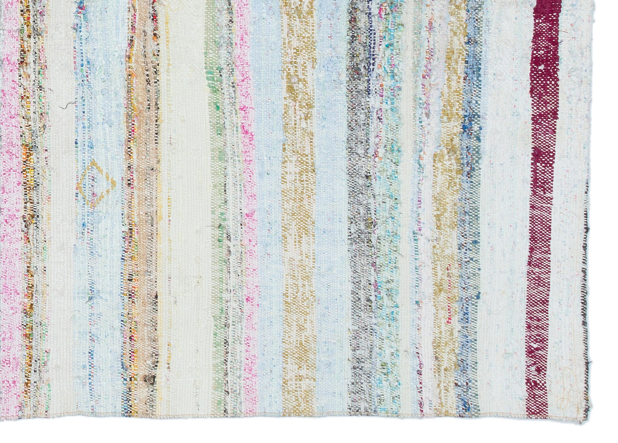 Girit Beige Striped Wool Handmade Area Rug 4'6" x 6'4"