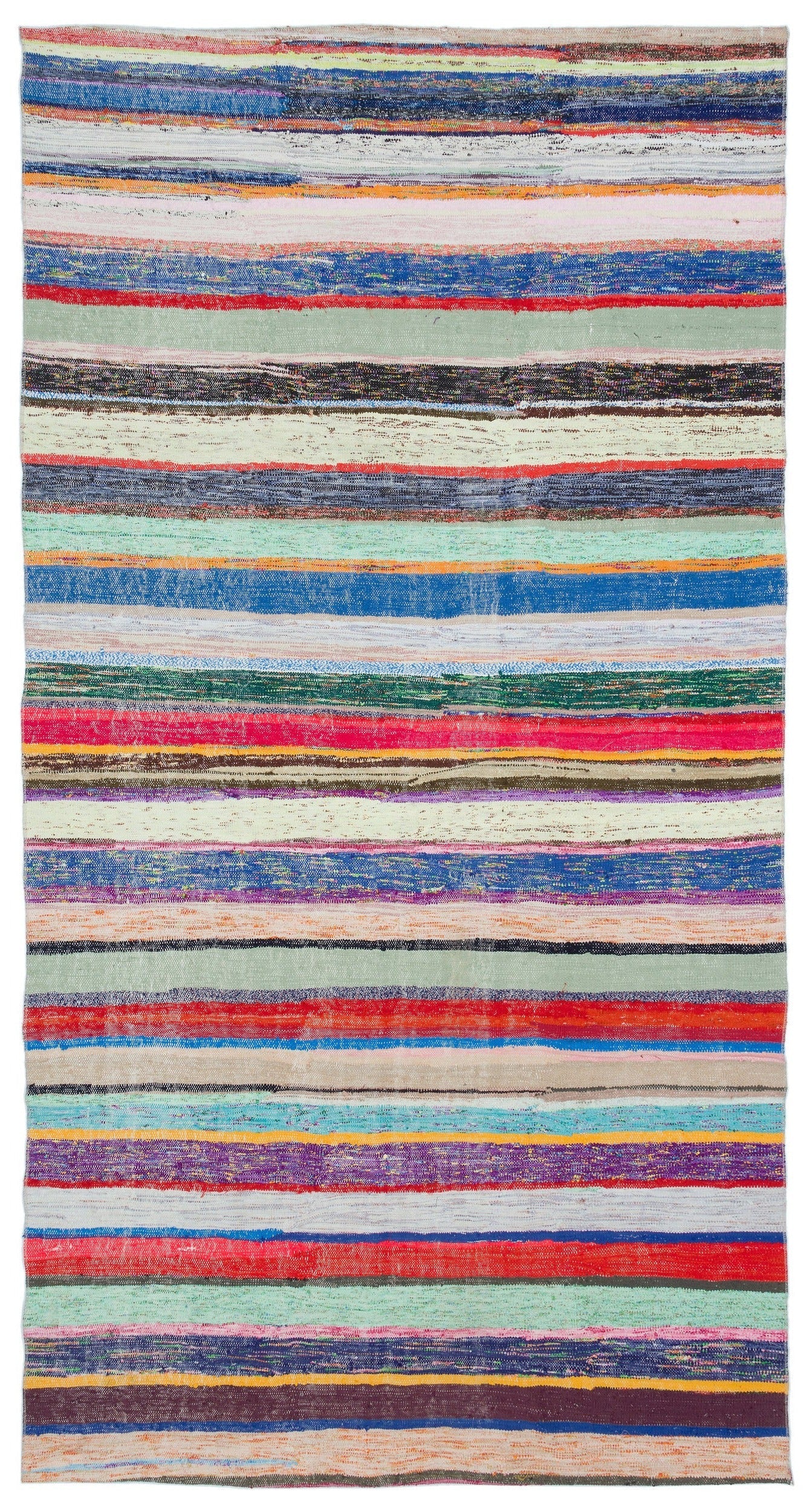 Girit Beige Striped Wool Handmade Area Rug 5'4" x 10'2"