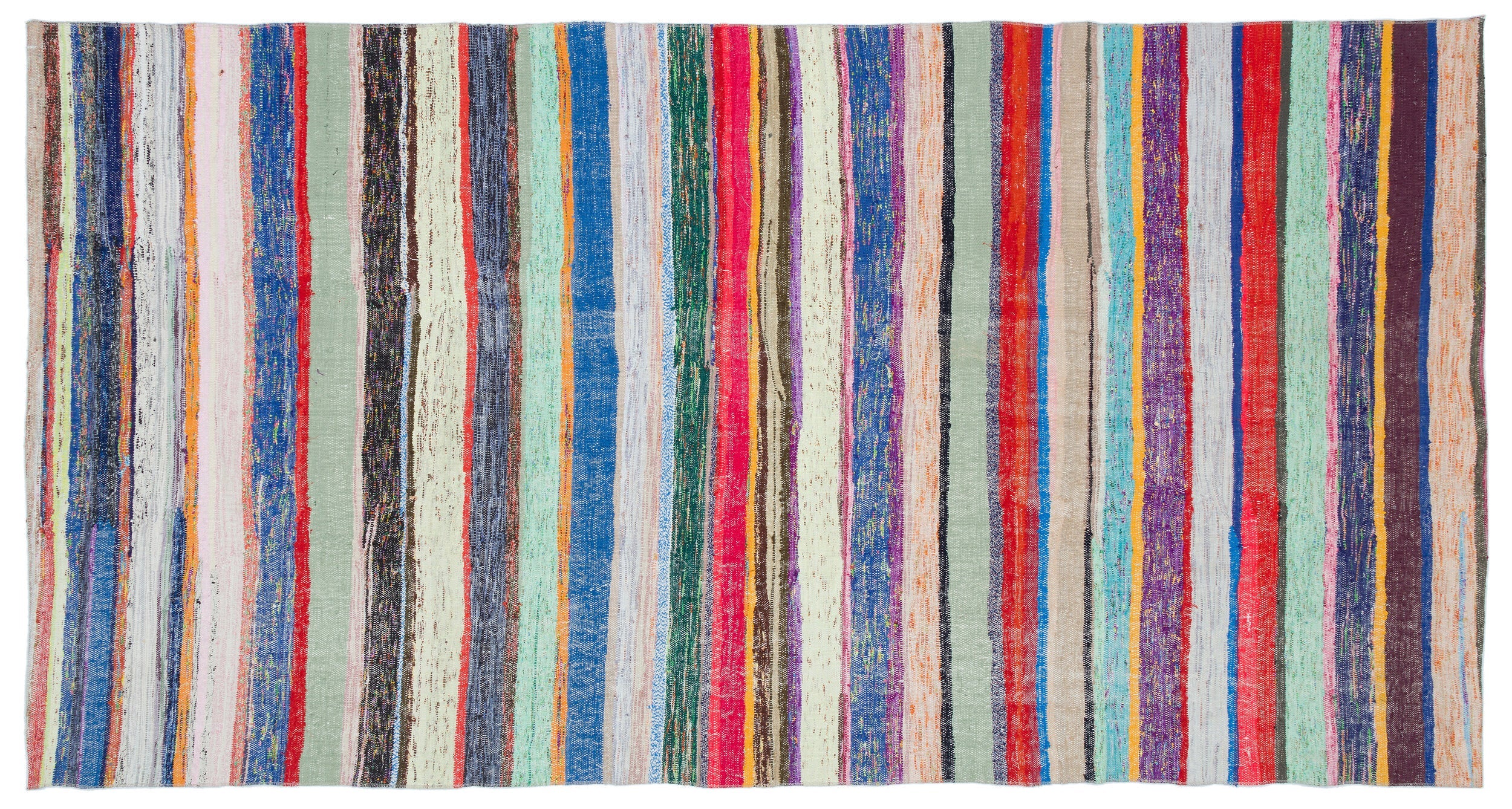 Girit Beige Striped Wool Handmade Area Rug 5'4" x 10'2"