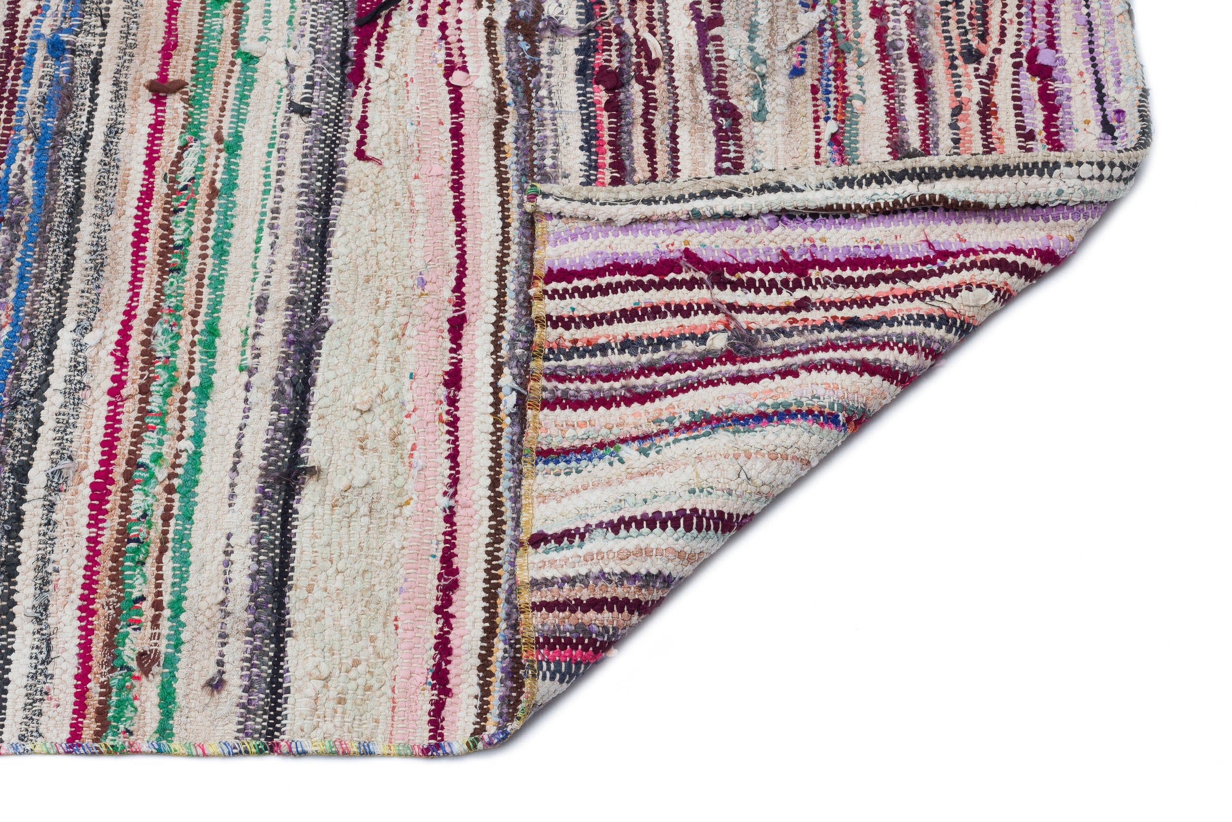 Girit Beige Striped Wool Handmade Area Rug 4'8" x 11'5"