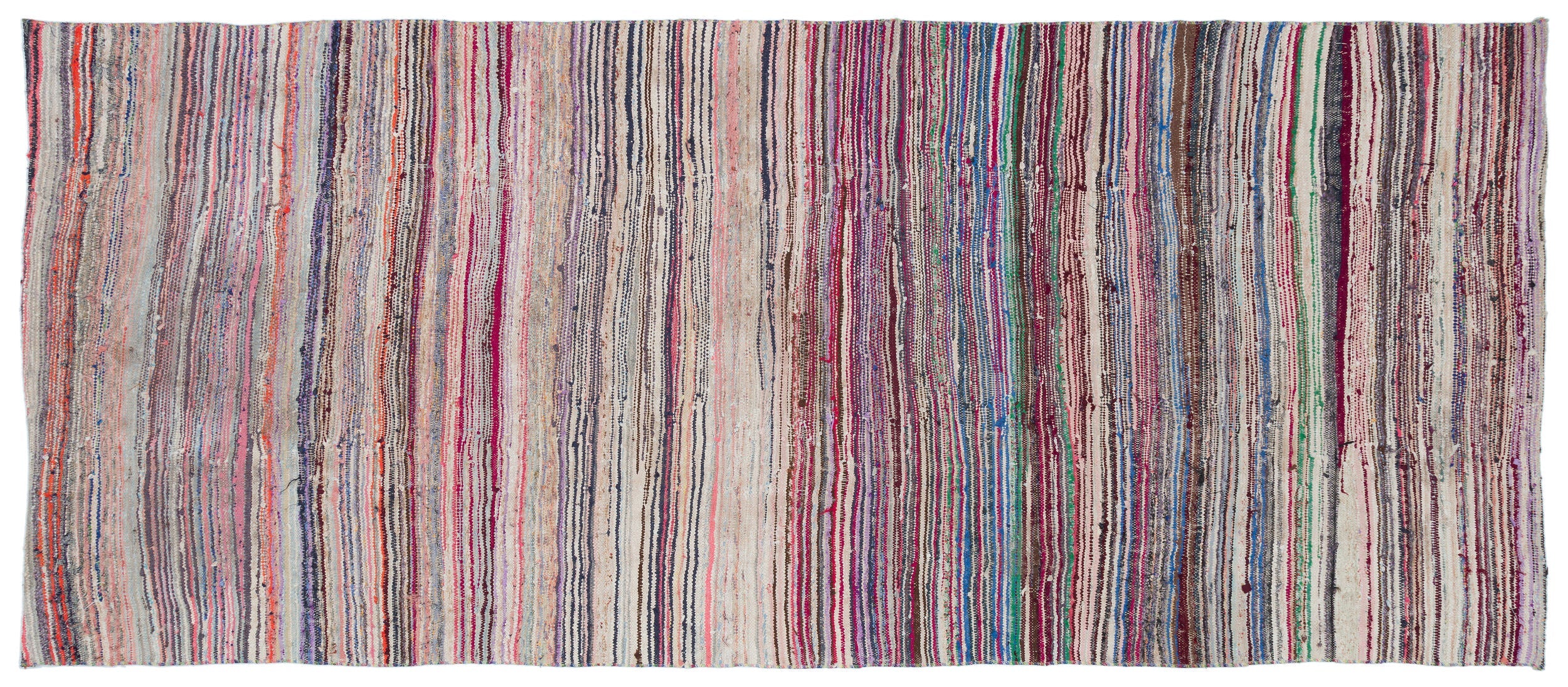Girit Beige Striped Wool Handmade Area Rug 4'8" x 11'5"