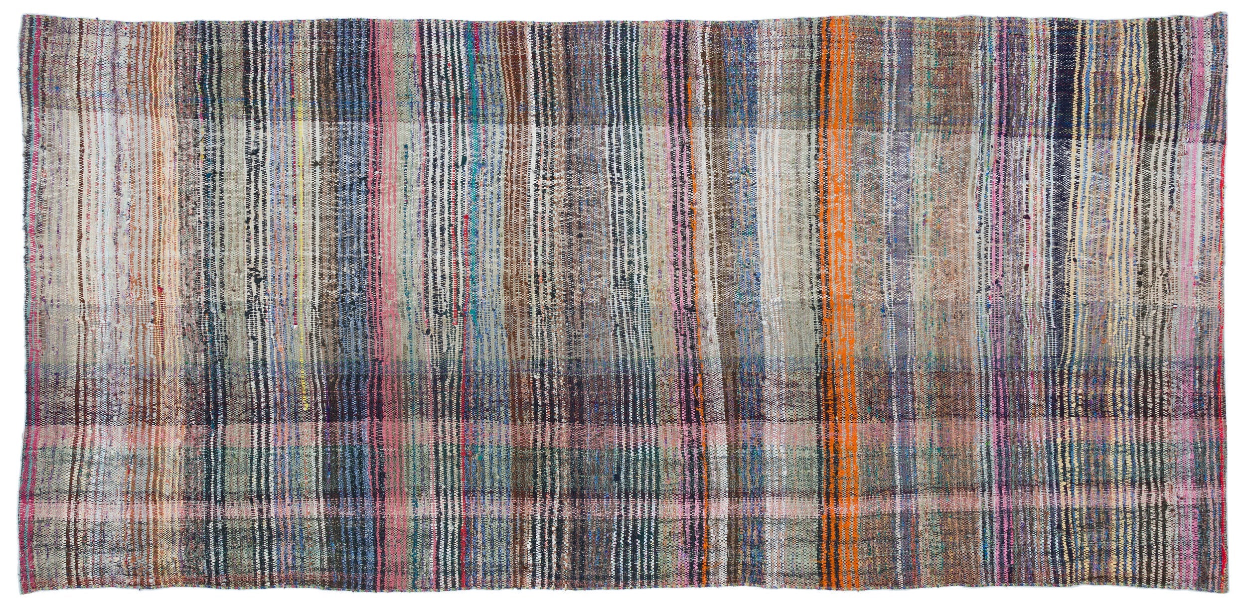 Girit Beige Striped Wool Handmade Area Rug 4'11" x 10'4"