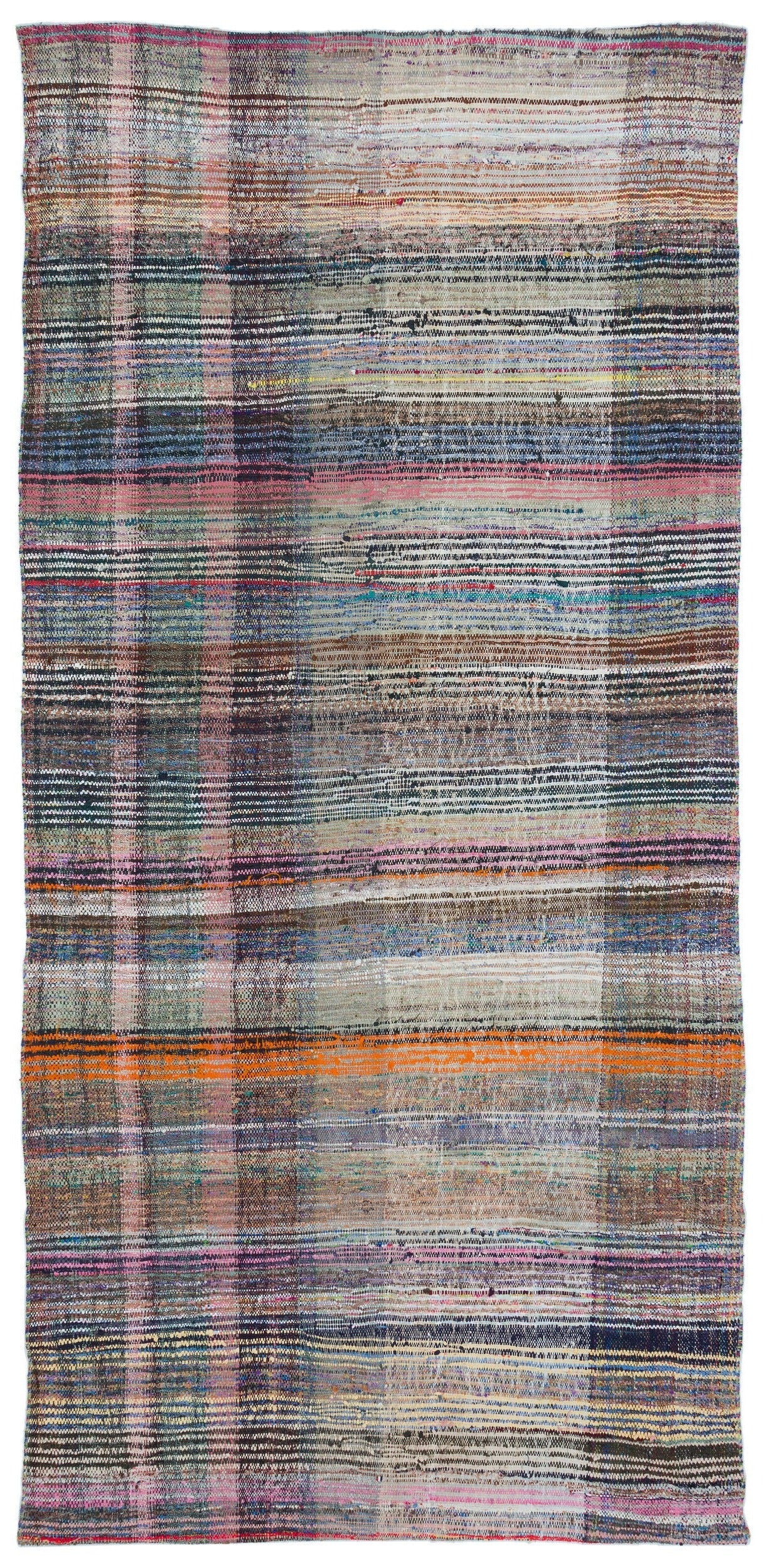 Girit Beige Striped Wool Handmade Area Rug 4'11" x 10'4"