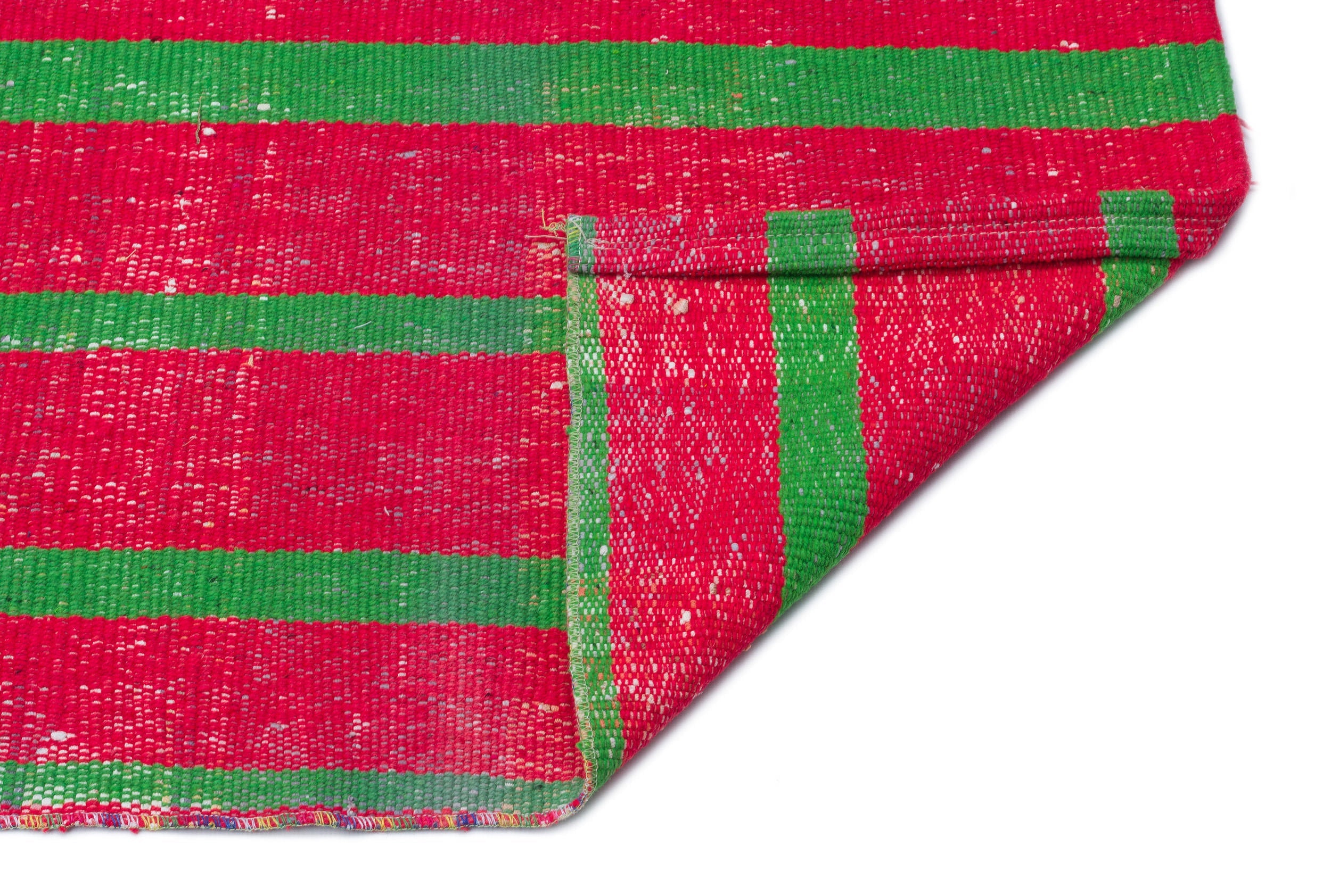 Girit Red Striped Wool Handmade Area Rug 3'4" x 11'11"
