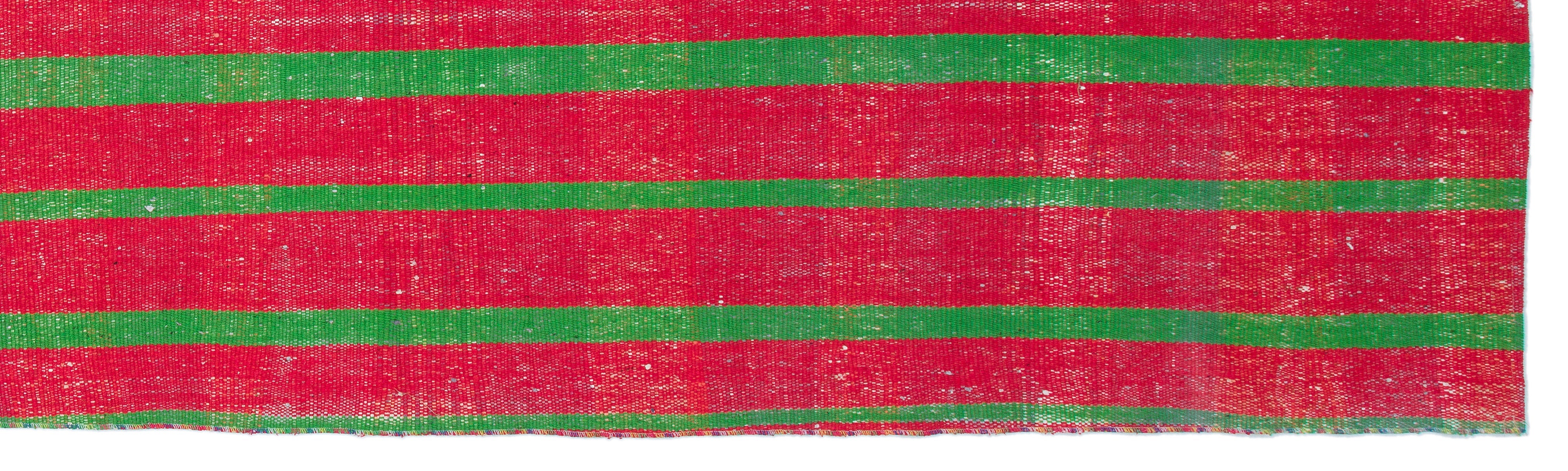 Girit Red Striped Wool Handmade Area Rug 3'4" x 11'11"