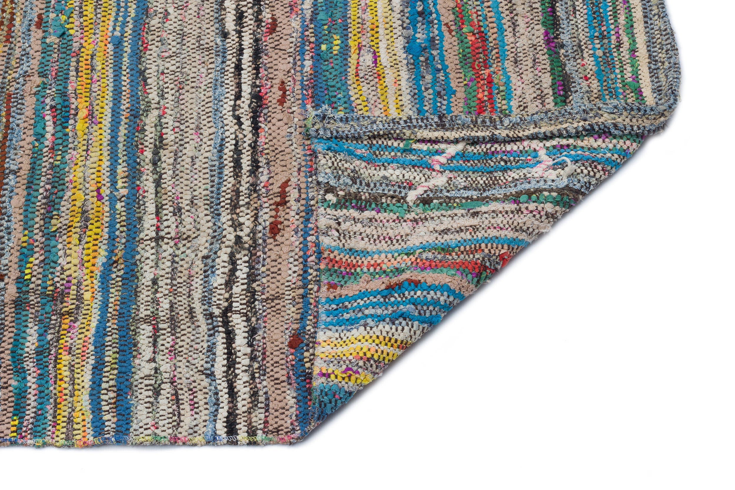 Girit Beige Striped Wool Handmade Area Rug 4'11" x 10'8"